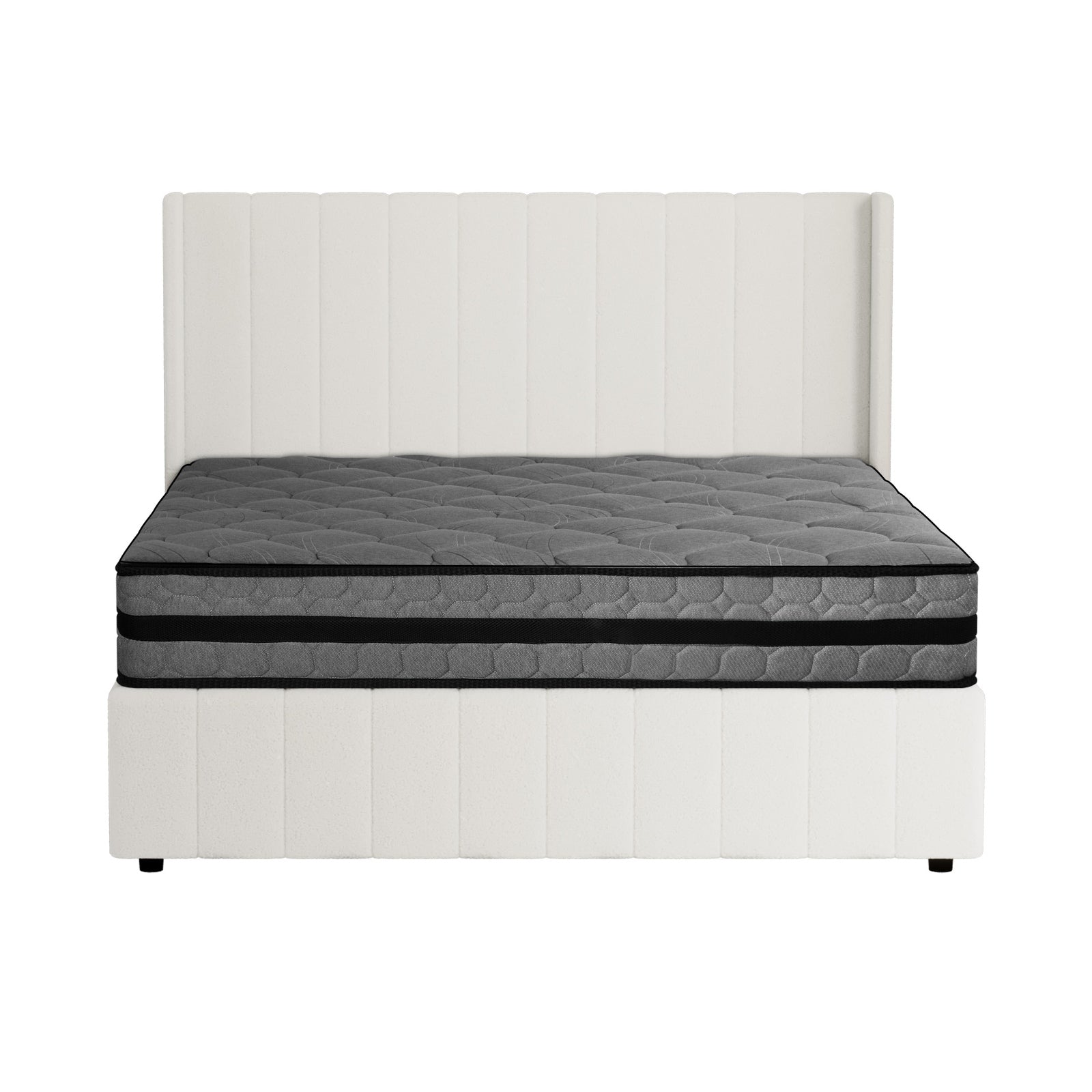 Oikiture Bed Frame Double Size Gas Lift Storage Boucle Beds W/ Mattress Set BILY - Sunyee
