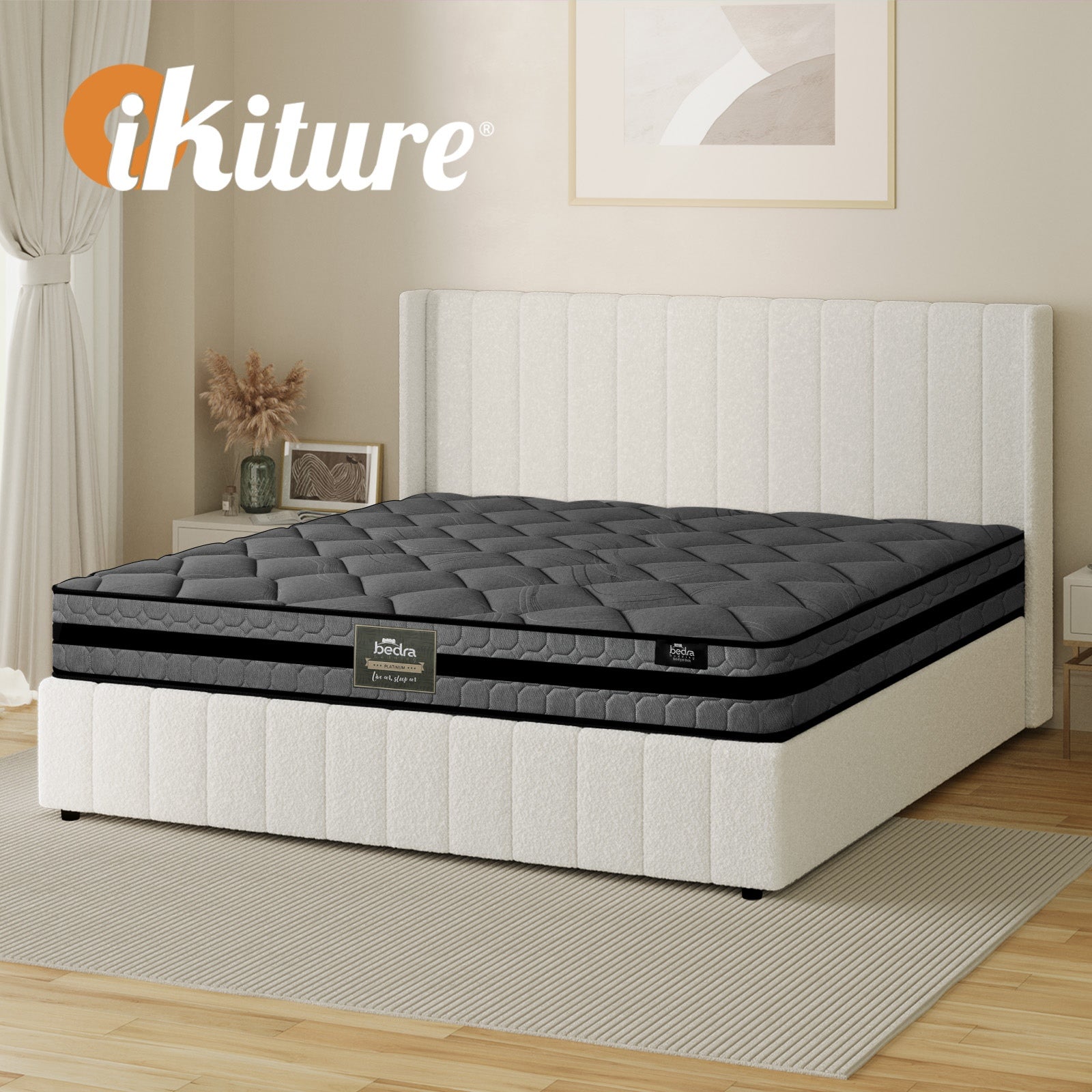 Oikiture Bed Frame King Size Gas Lift Storage Boucle Beds W/ Mattress Set BILY - Sunyee