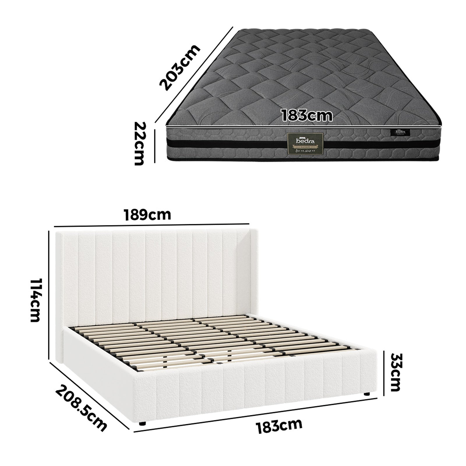 Oikiture Bed Frame King Size Gas Lift Storage Boucle Beds W/ Mattress Set BILY - Sunyee
