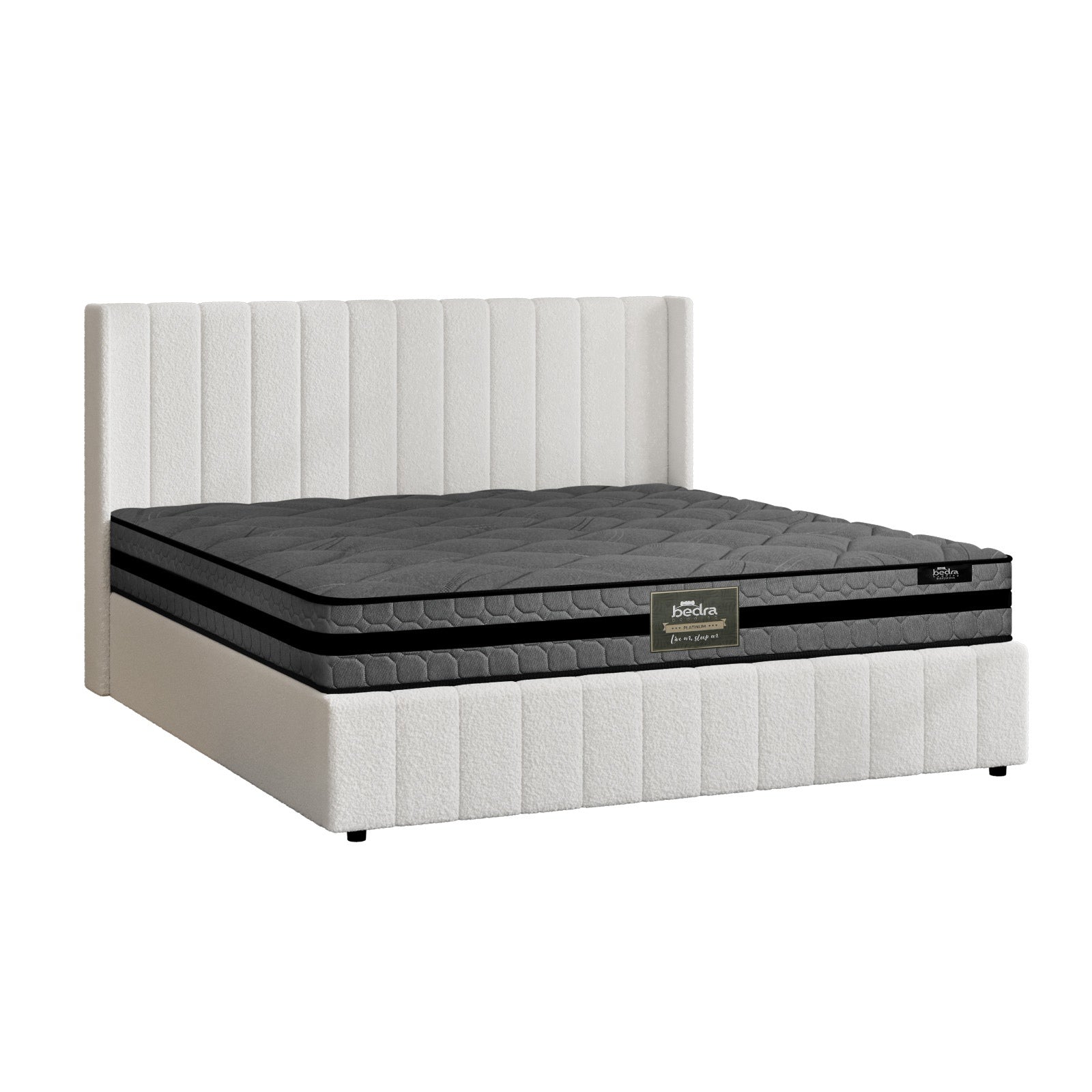 Oikiture Bed Frame King Size Gas Lift Storage Boucle Beds W/ Mattress Set BILY - Sunyee