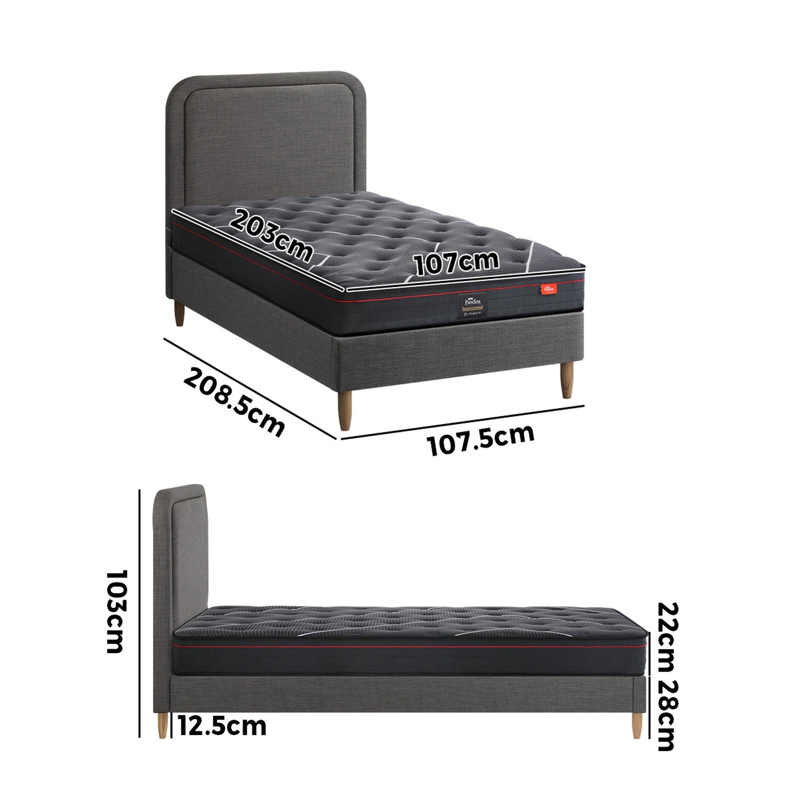 Oikiture Bed Frame King Single Size Beds Platform Base with Mattress Grey Fabric - Sunyee