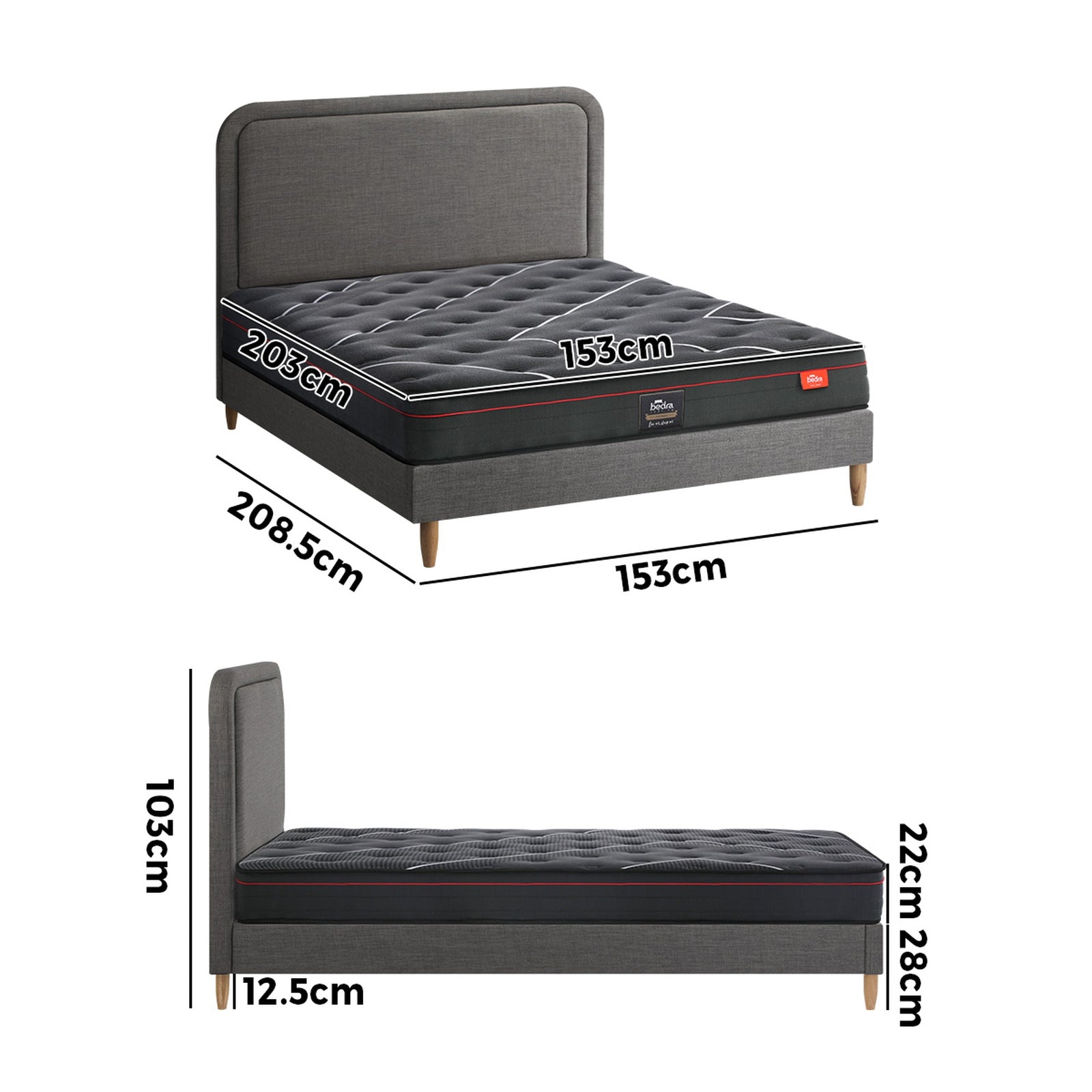 Oikiture Bed Frame Queen Size Beds Platform Base with Mattress Grey Fabric - Sunyee