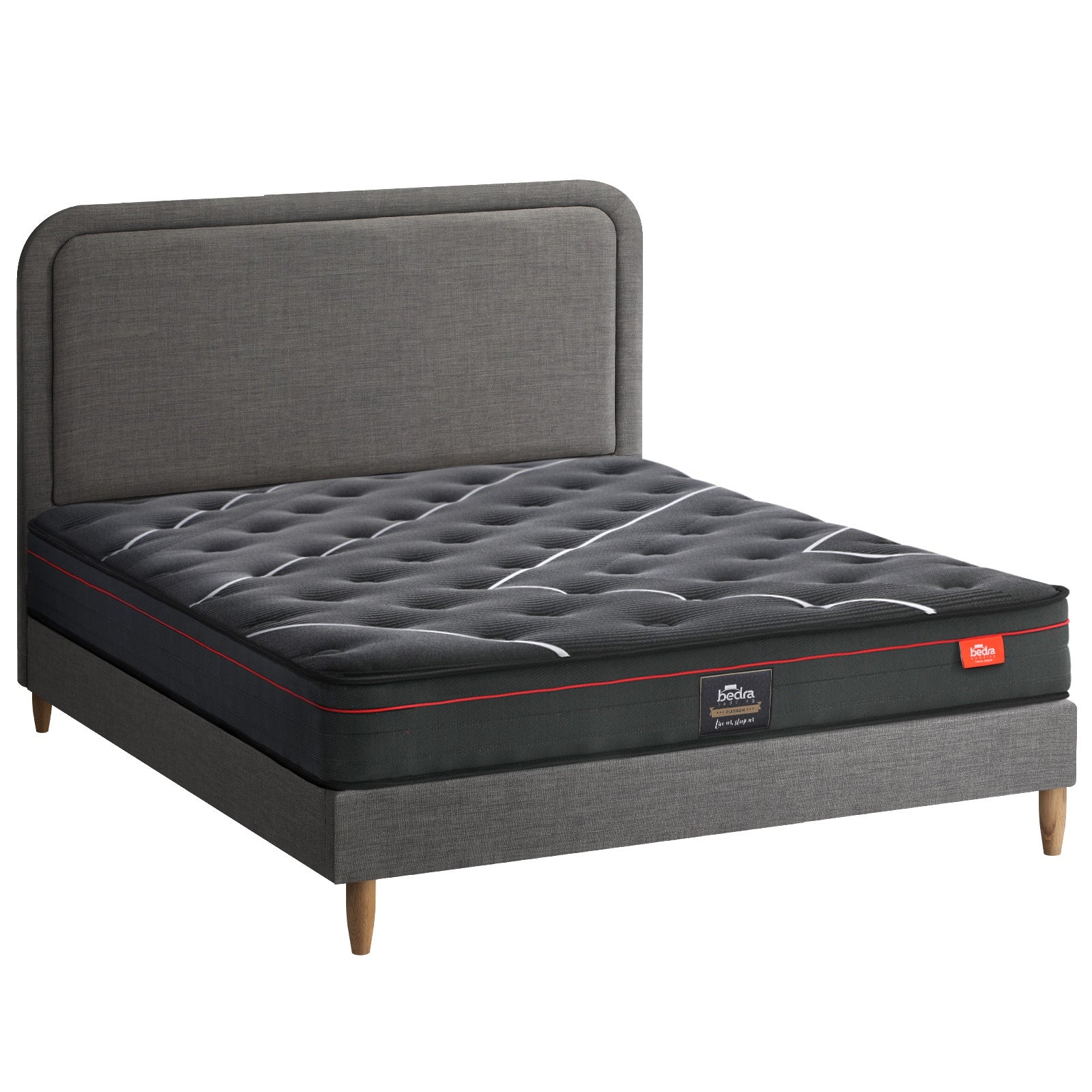 Oikiture Bed Frame Queen Size Beds Platform Base with Mattress Grey Fabric - Sunyee