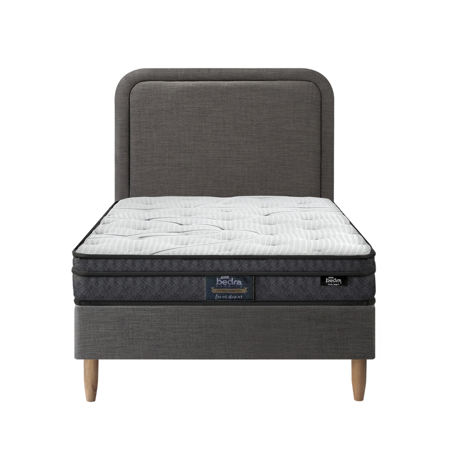 Oikiture Bed Frame Single Size Platform Base with Bonnell Spring Mattress Grey - Sunyee