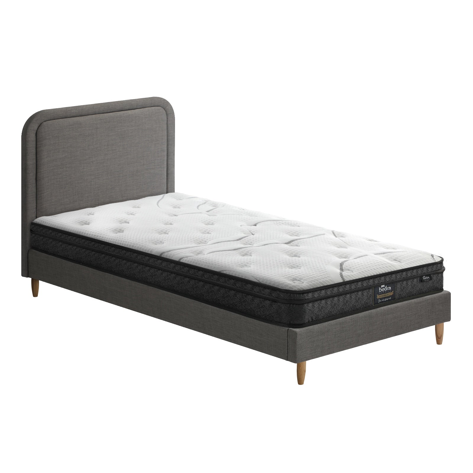Oikiture Bed Frame Single Size Platform Base with Bonnell Spring Mattress Grey - Sunyee