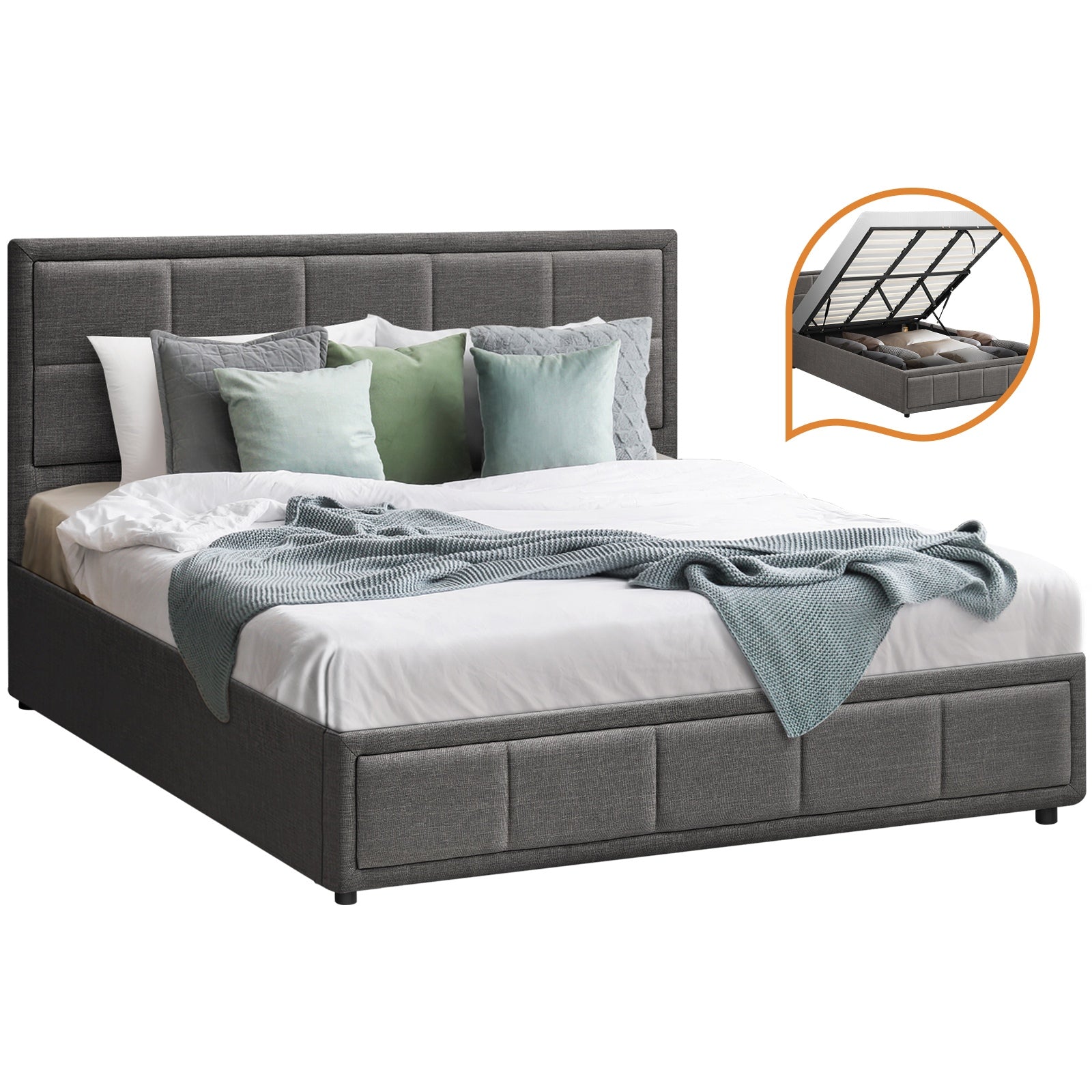 Oikiture Bed Frame Queen Double King Single Gas Lift Storage Beds - Sunyee