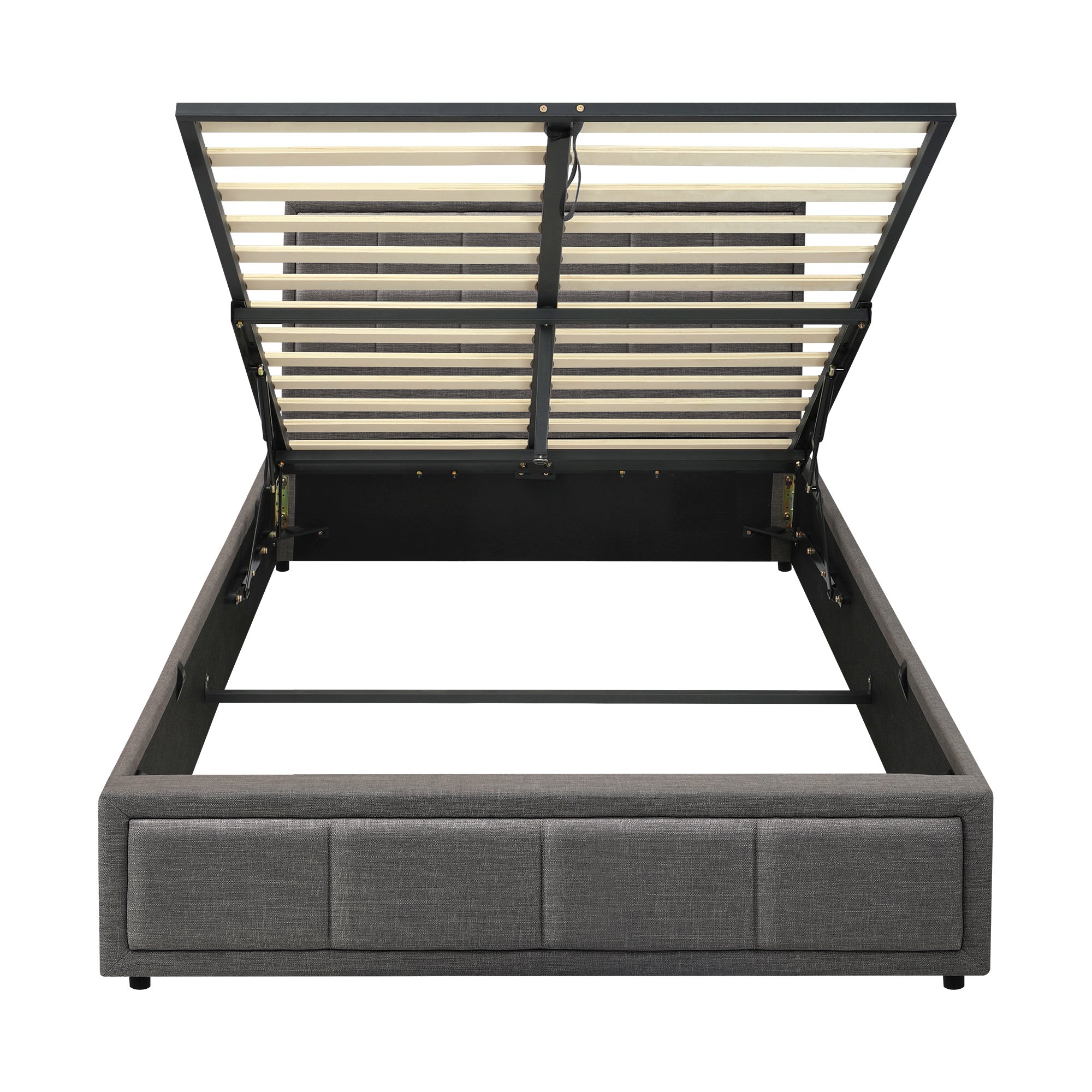 Oikiture Bed Frame King Single Gas Lift Storage Base Fabric Grey - Sunyee