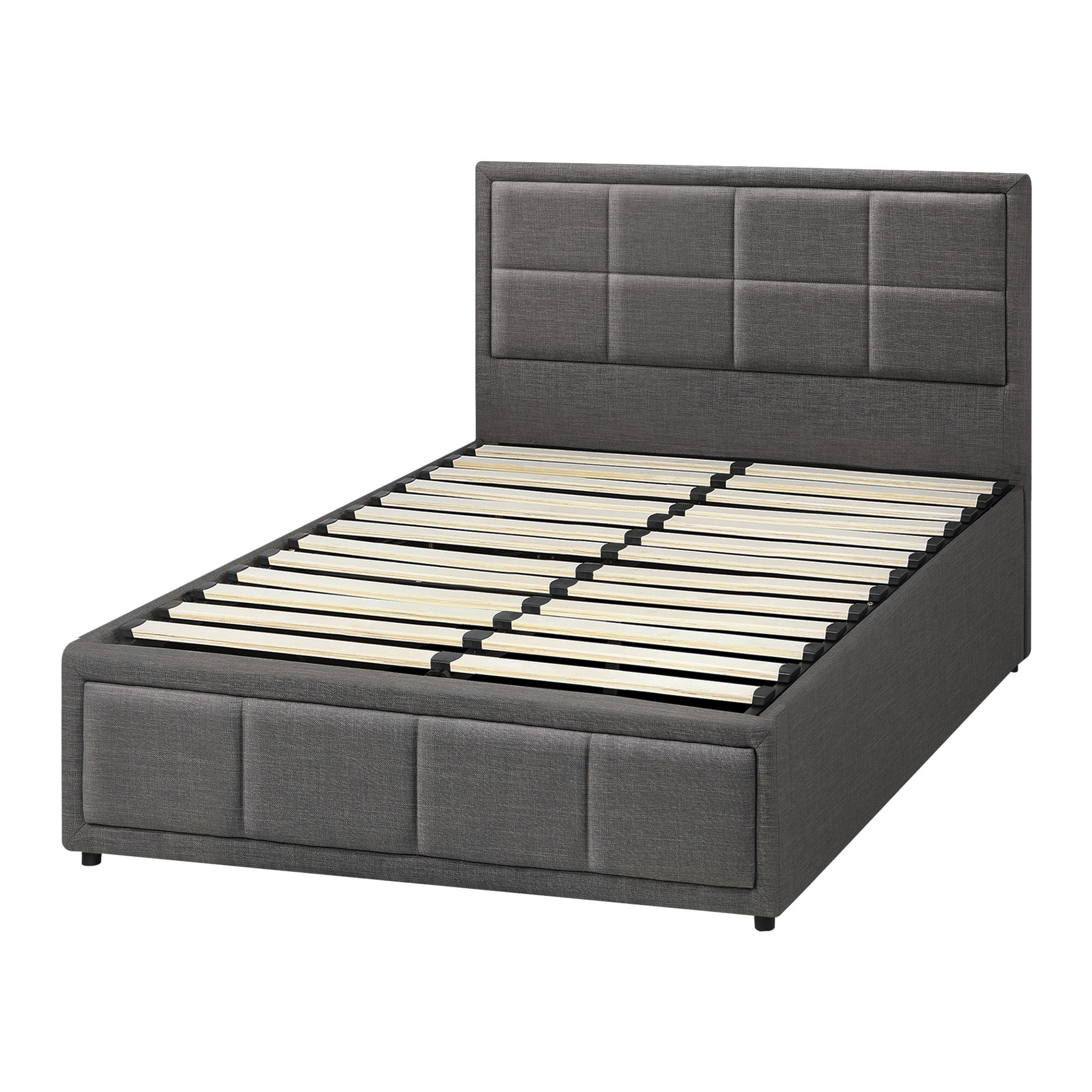 Oikiture Bed Frame King Single Gas Lift Storage Base Fabric Grey - Sunyee