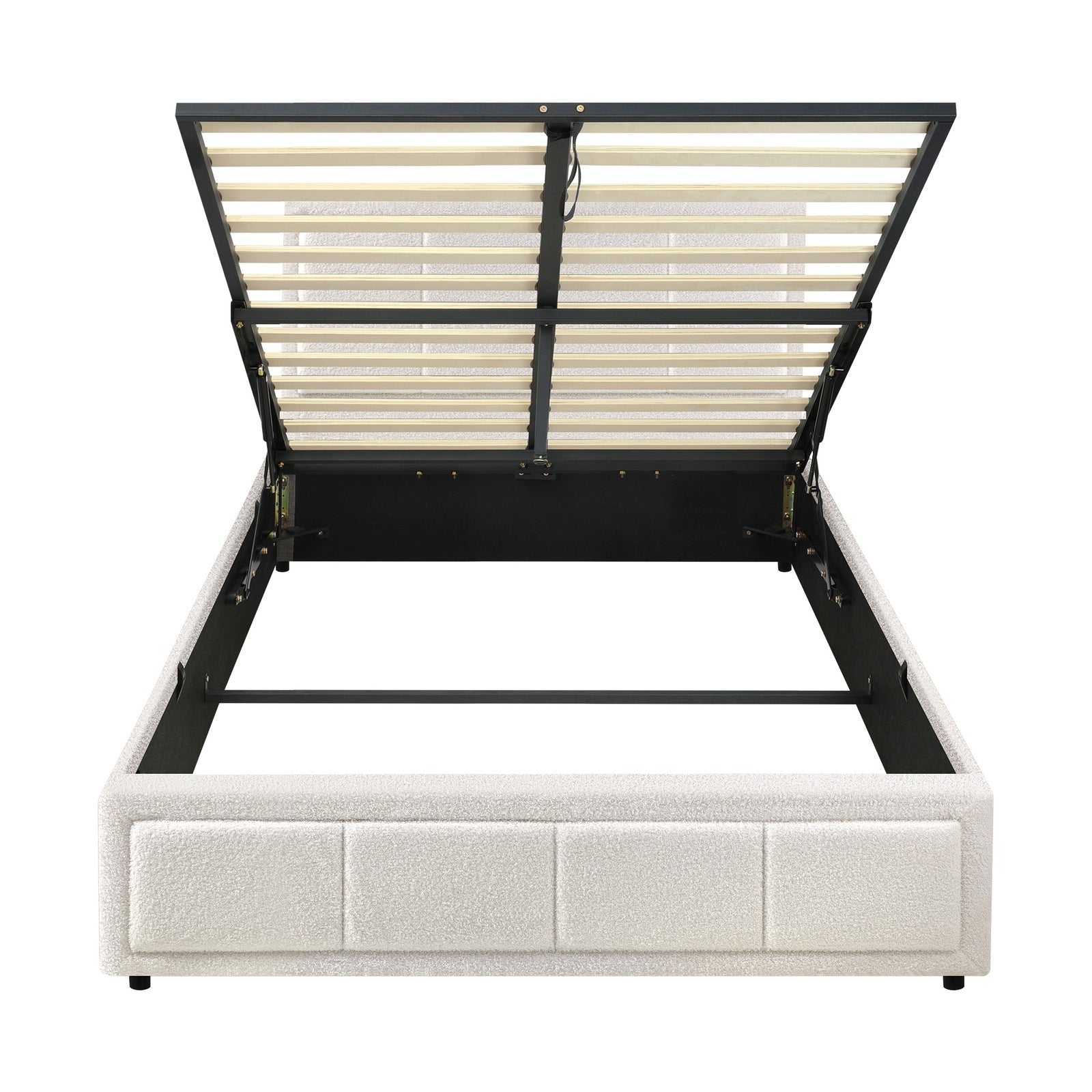 Oikiture Bed Frame King Single Gas Lift Storage Bed Platform Boucle White - Sunyee