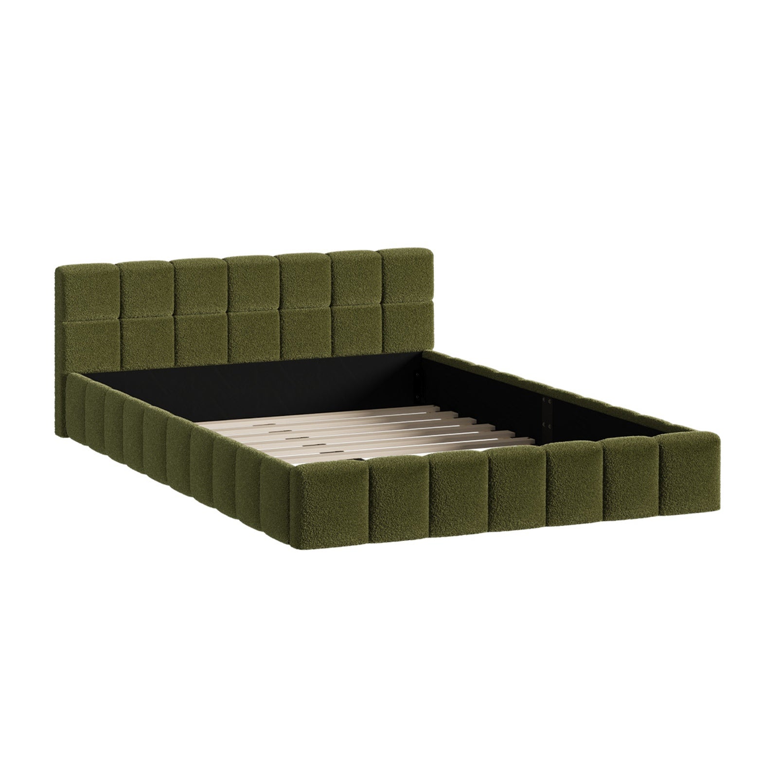 Oikiture Bed Frame Double Size Tufted Headboard Green Boucle - Sunyee
