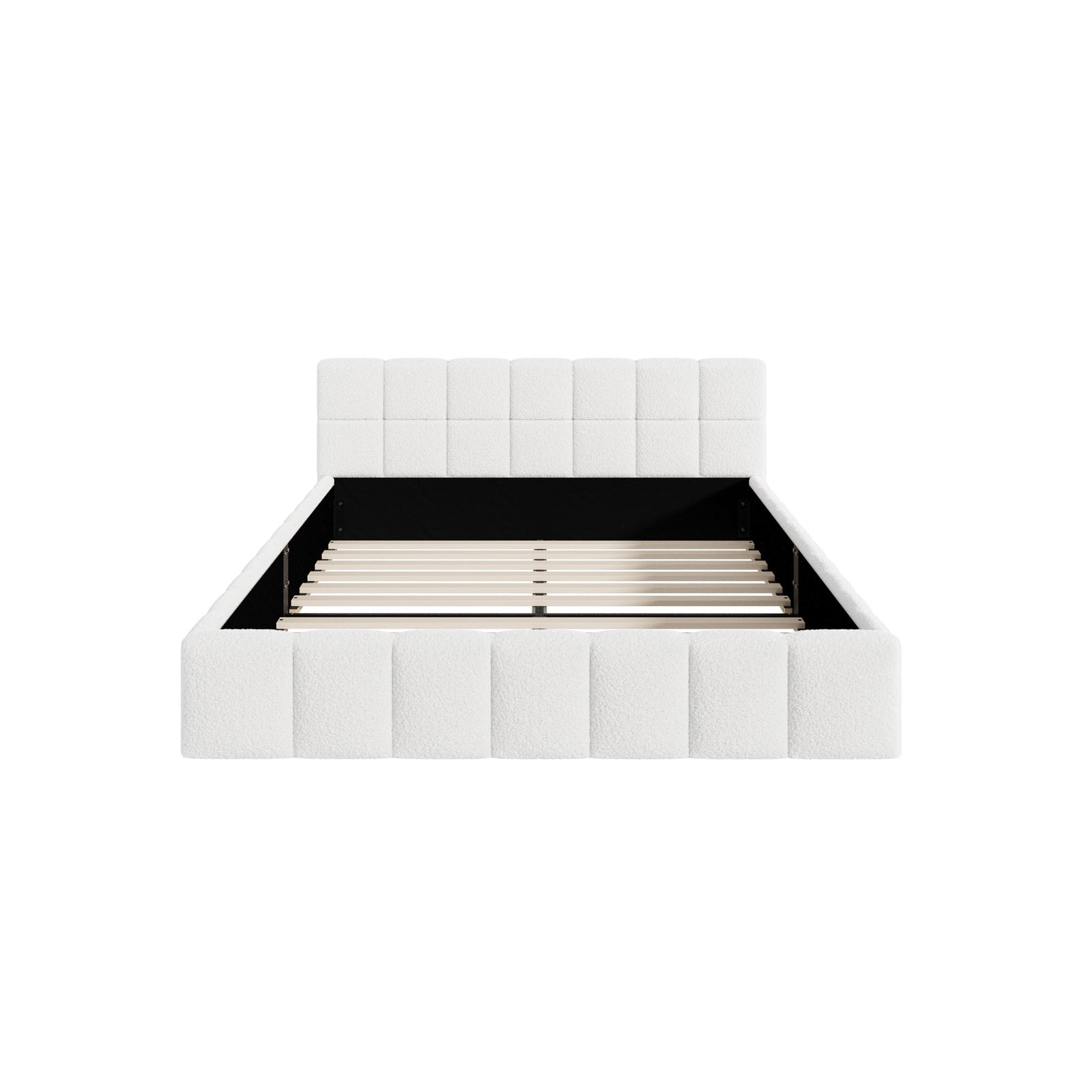 Oikiture Bed Frame Double Size Tufted Headboard White Boucle - Sunyee