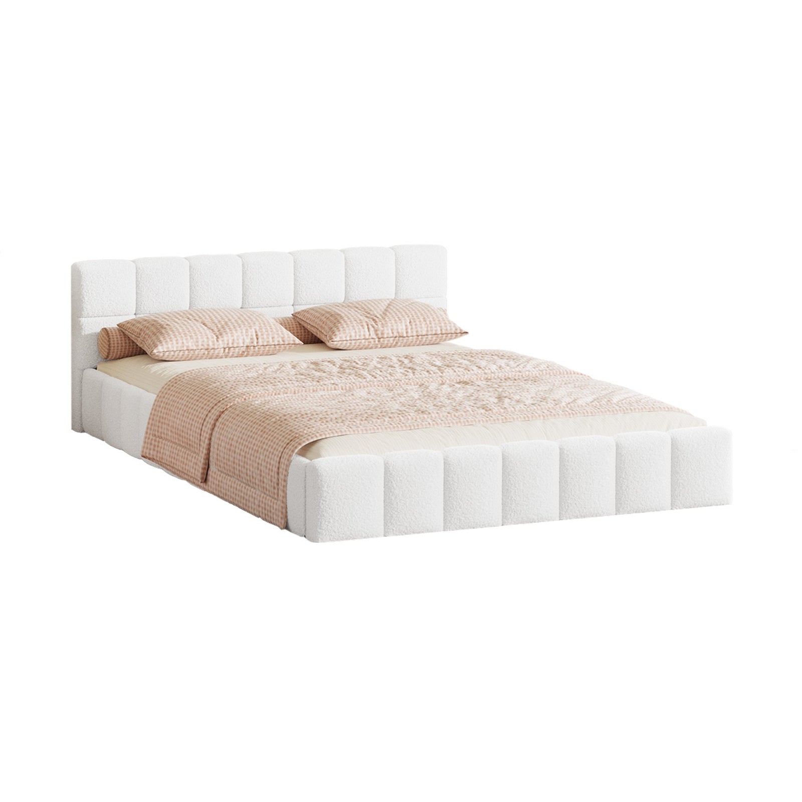 Oikiture Bed Frame Double Size Tufted Headboard White Boucle - Sunyee