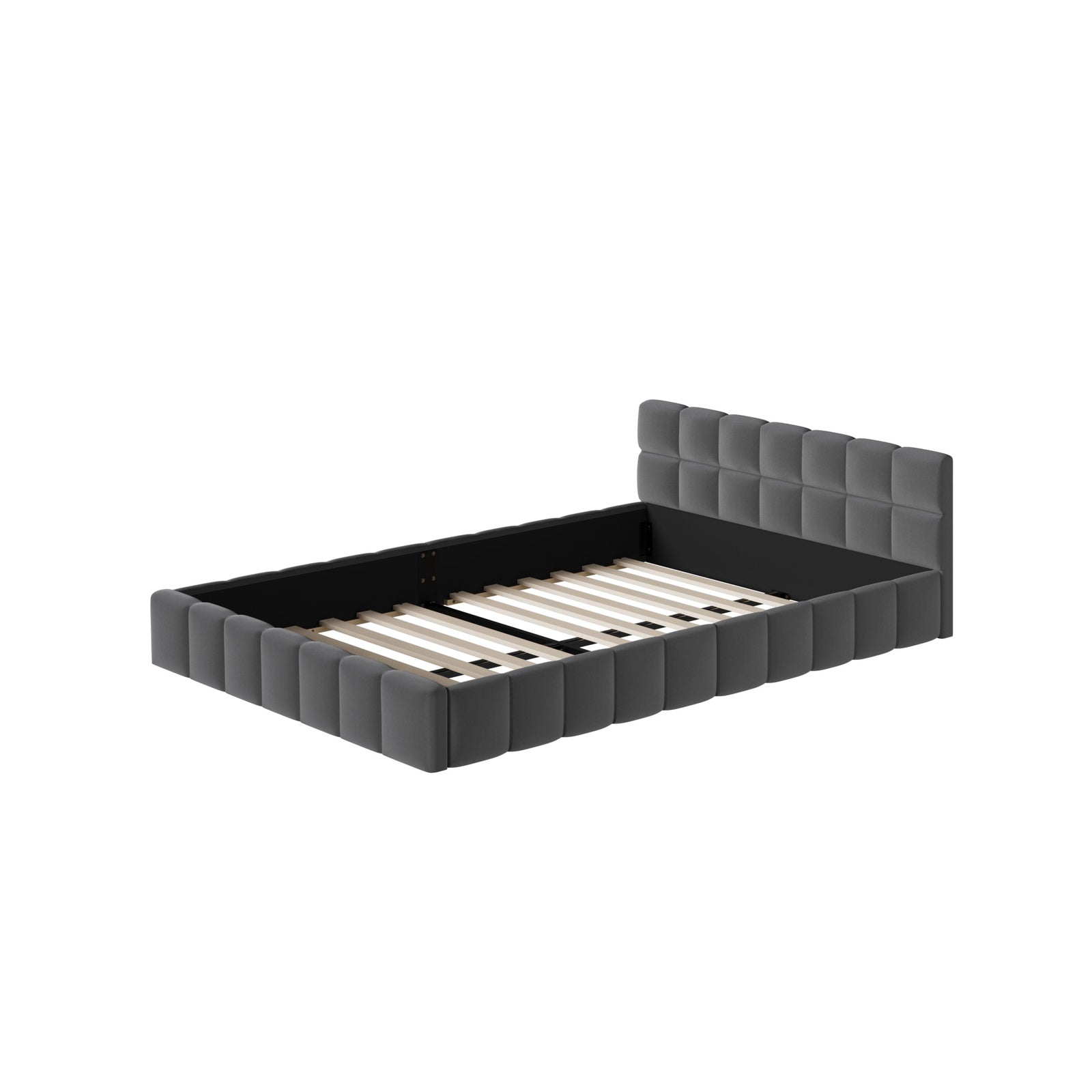 Oikiture Bed Frame Double Size Tufted Headboard Grey Velvet - Sunyee