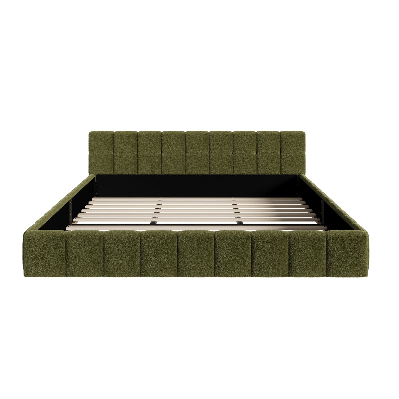 Oikiture Bed Frame King Size Tufted Headboard Green Boucle - Sunyee