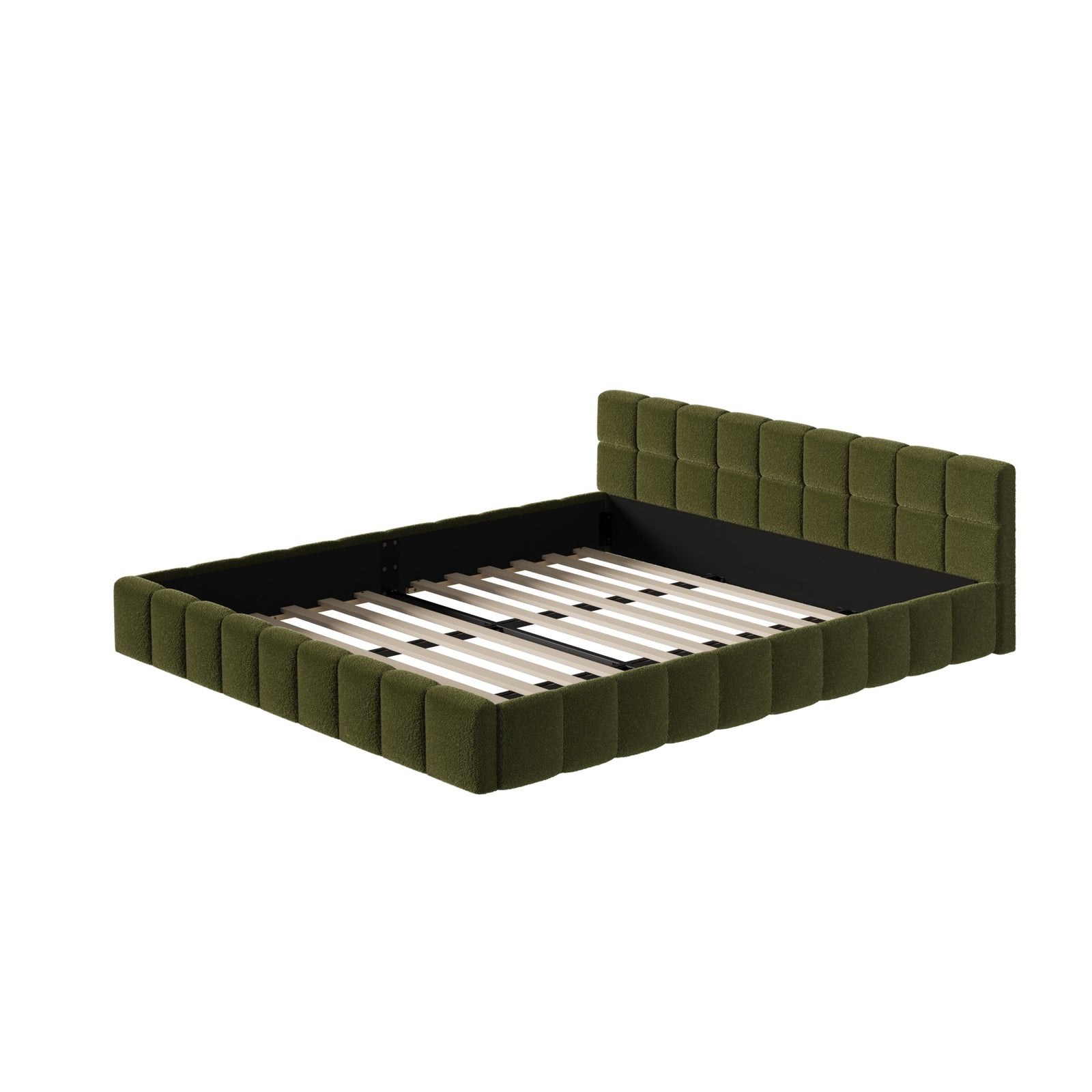 Oikiture Bed Frame King Size Tufted Headboard Green Boucle - Sunyee
