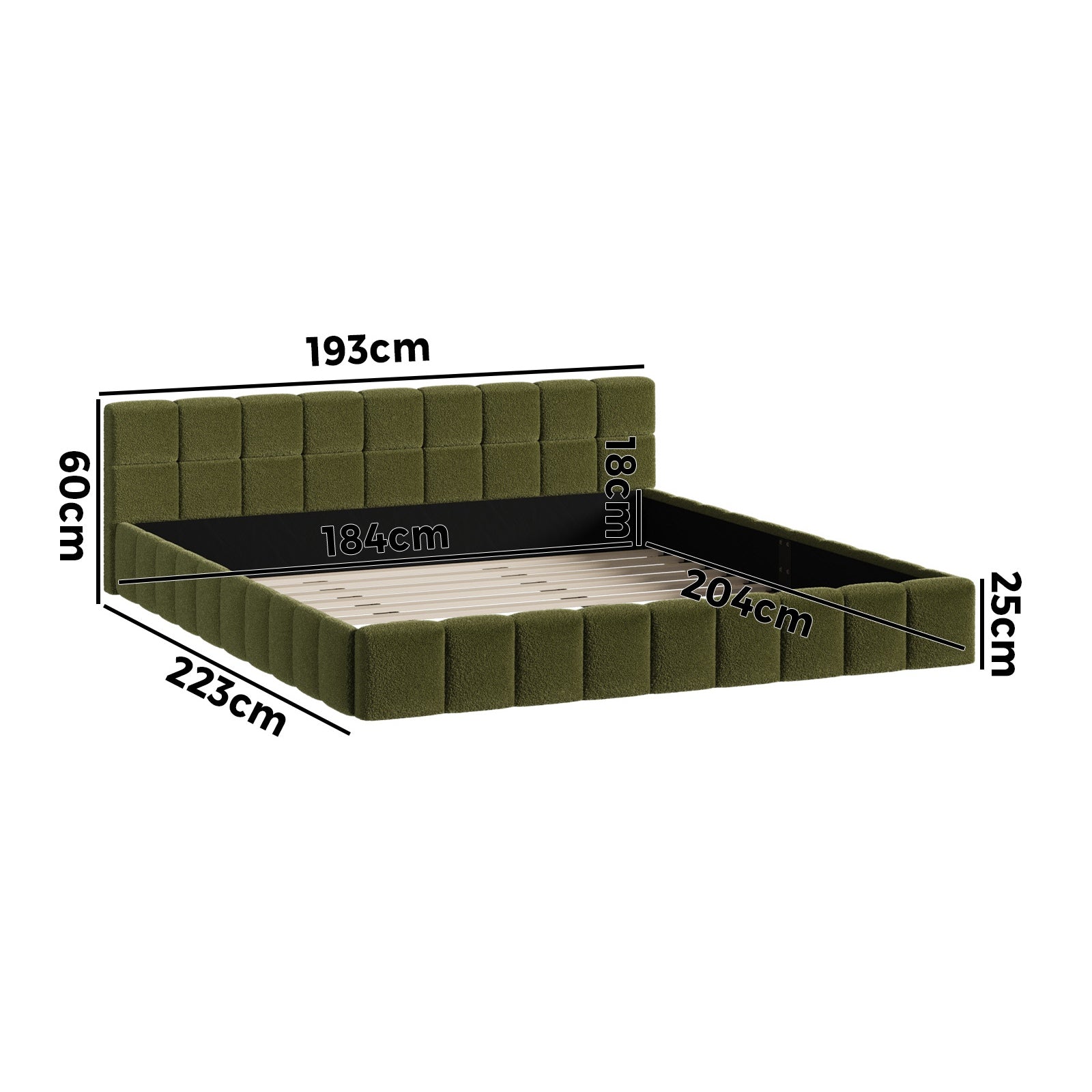 Oikiture Bed Frame King Size Tufted Headboard Green Boucle - Sunyee