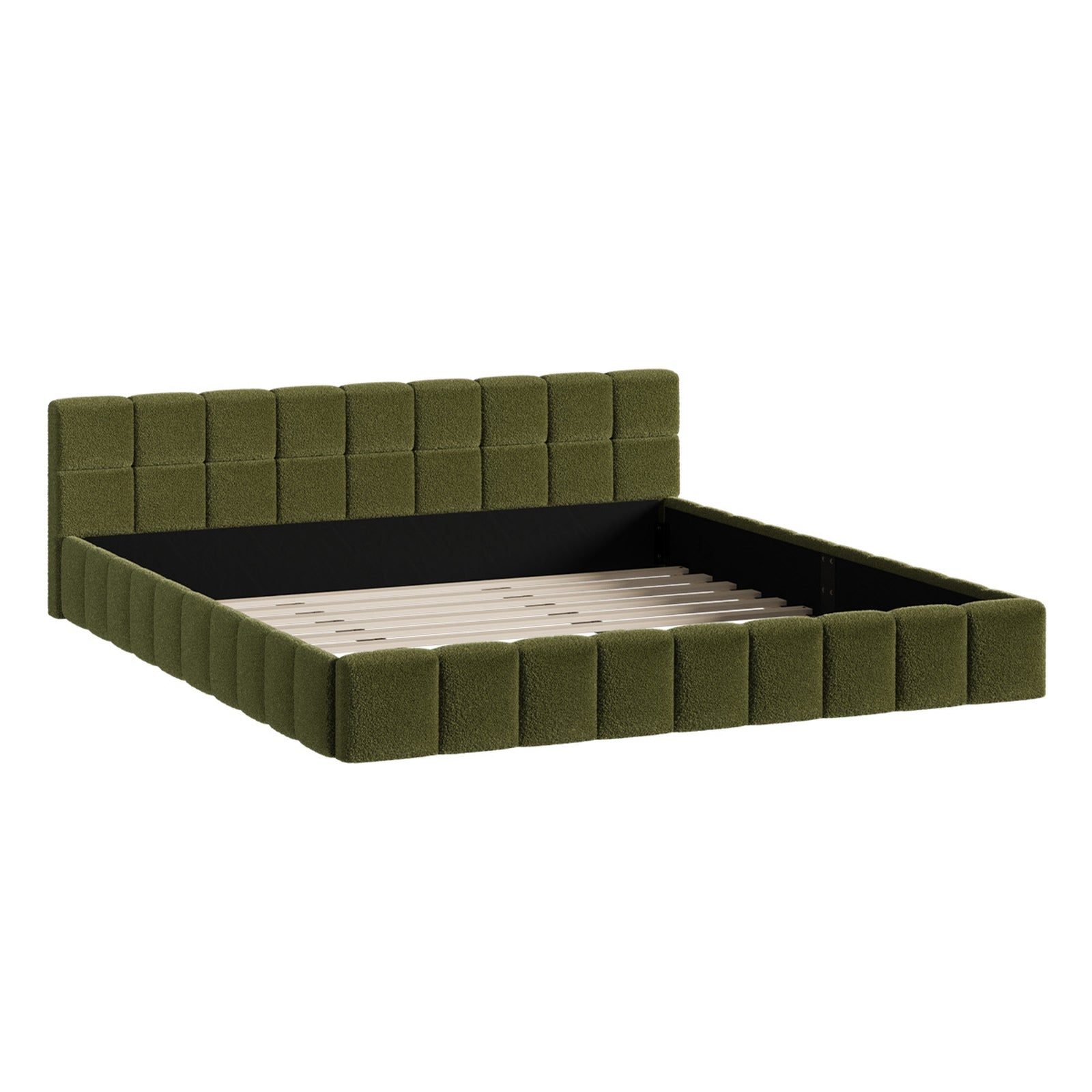 Oikiture Bed Frame King Size Tufted Headboard Green Boucle - Sunyee