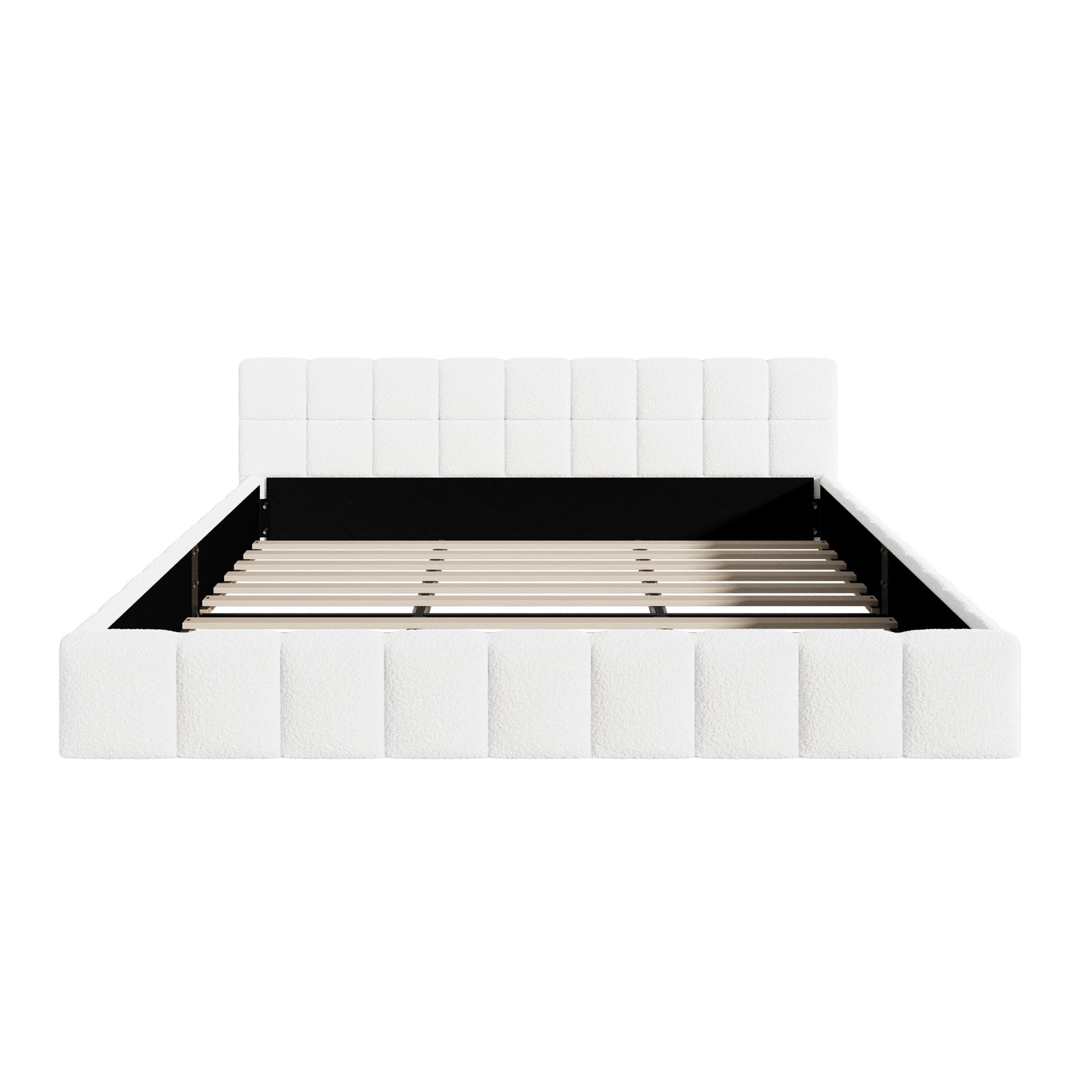 Oikiture Bed Frame King Size Tufted Headboard White Boucle - Sunyee