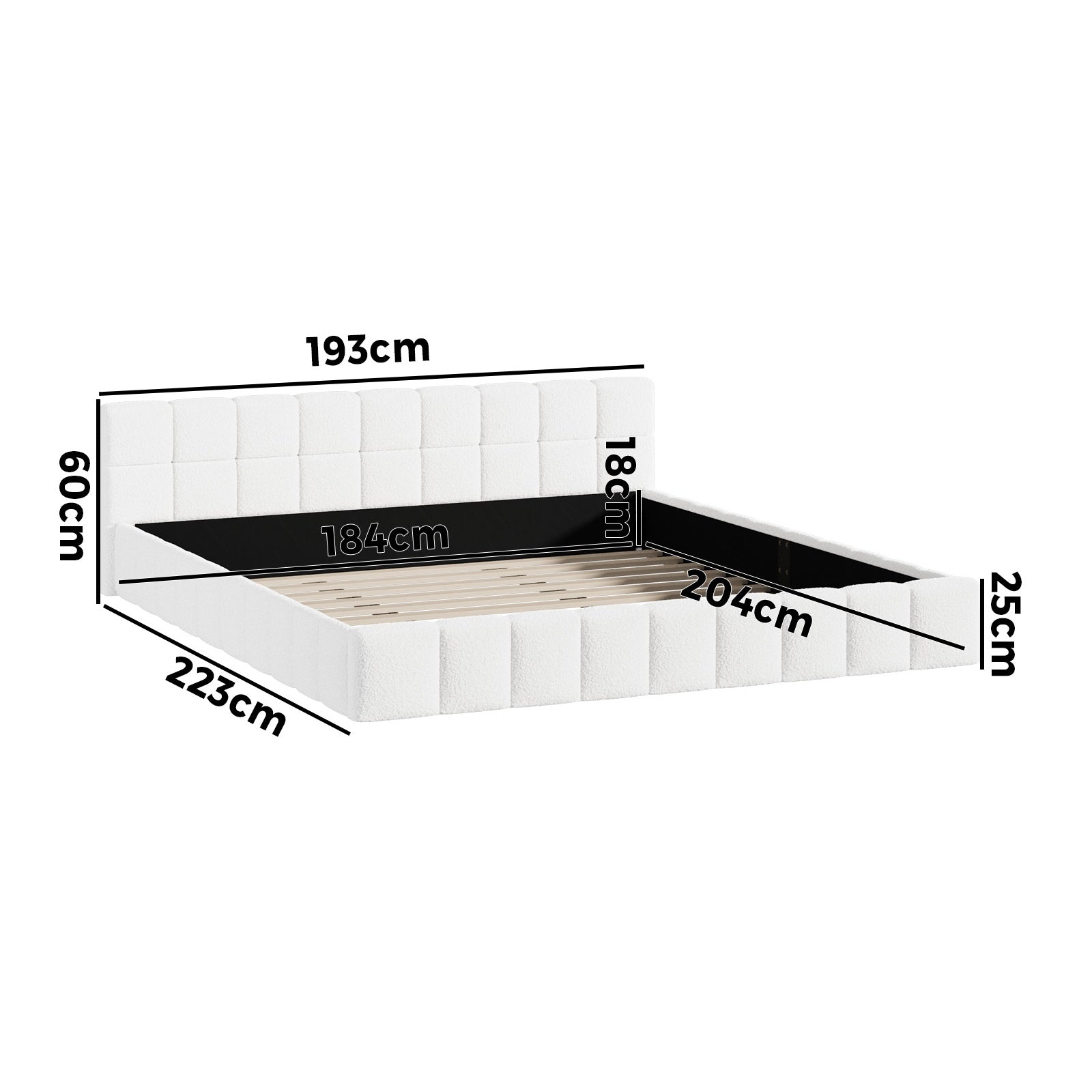 Oikiture Bed Frame King Size Tufted Headboard White Boucle - Sunyee