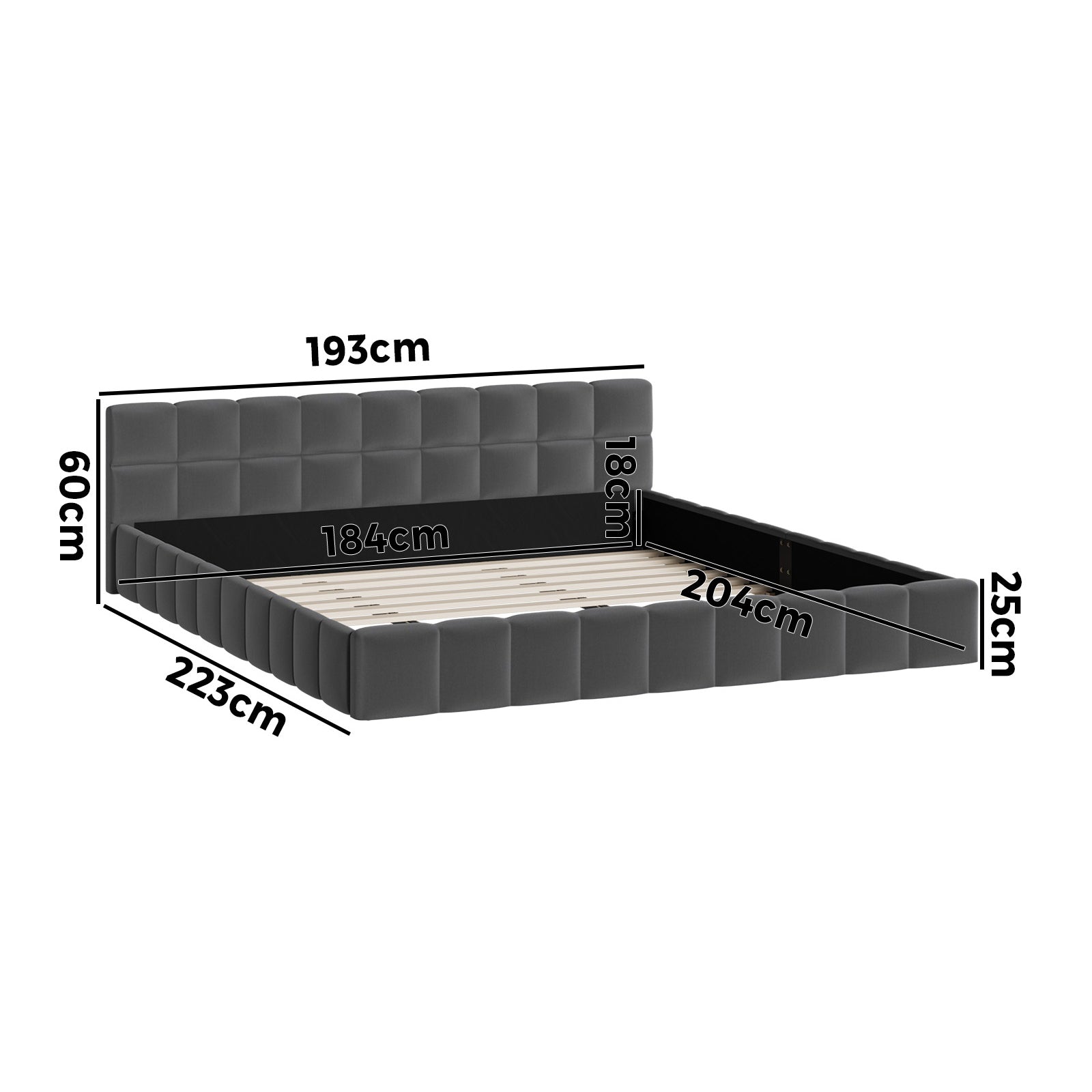 Oikiture Bed Frame King Size Tufted Headboard Grey Velvet - Sunyee
