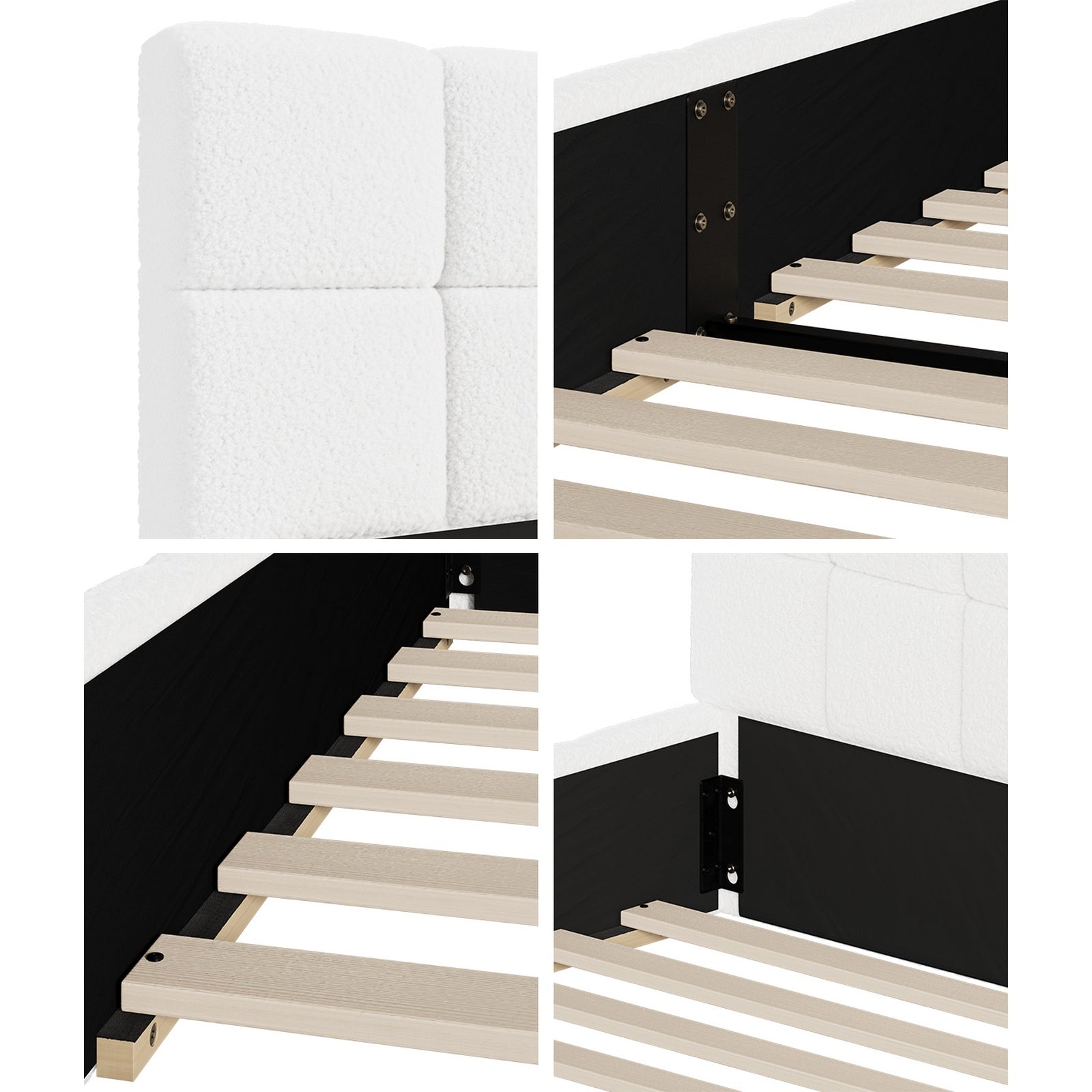 Oikiture Bed Frame King Single Size Tufted Headboard White Boucle - Sunyee