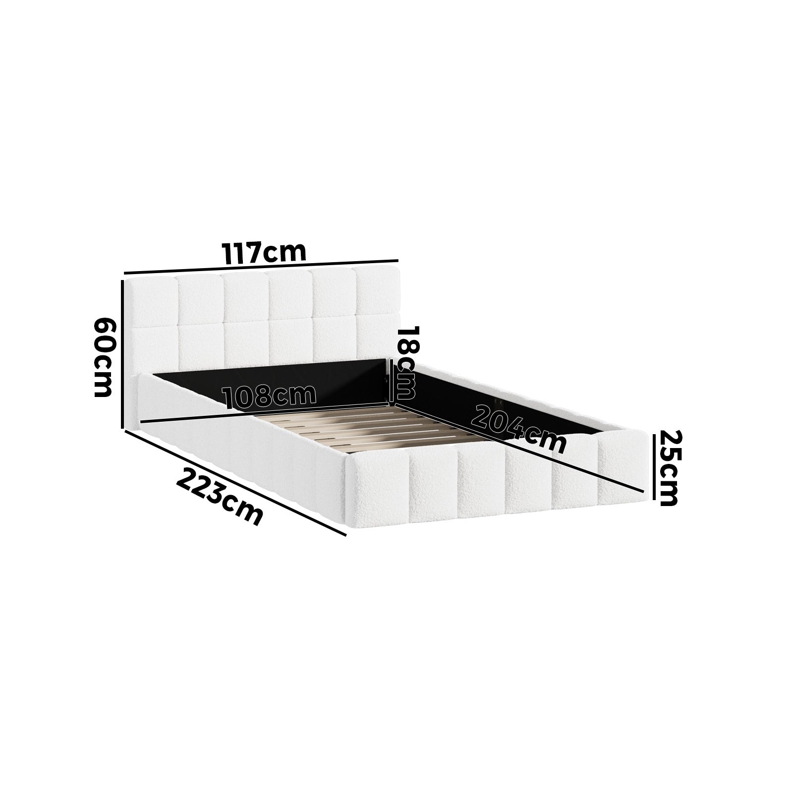 Oikiture Bed Frame King Single Size Tufted Headboard White Boucle - Sunyee