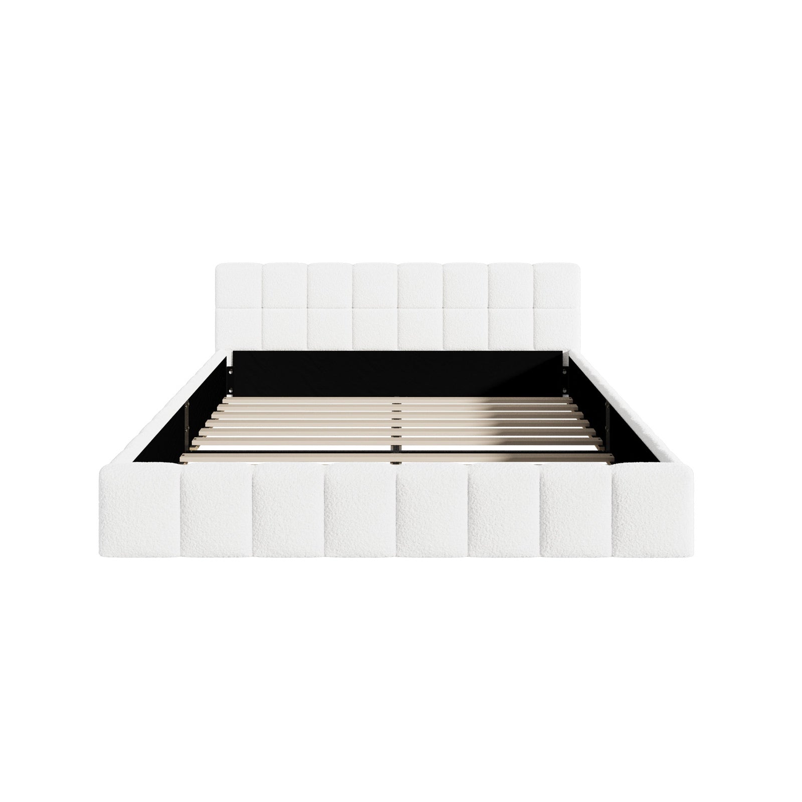 Oikiture Bed Frame Queen Size Tufted Headboard White Boucle - Sunyee