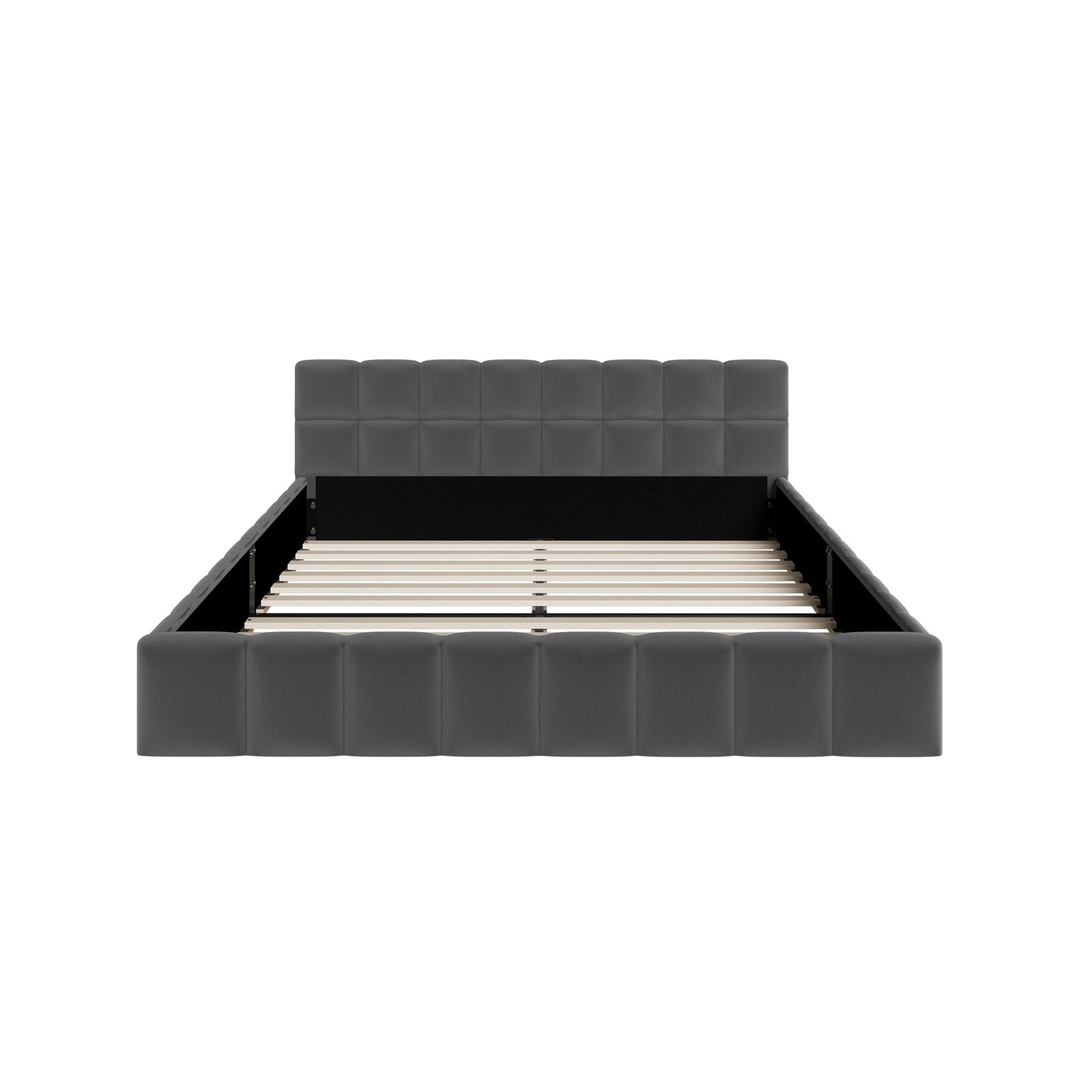 Oikiture Bed Frame Queen Size Tufted Headboard Grey Velvet - Sunyee