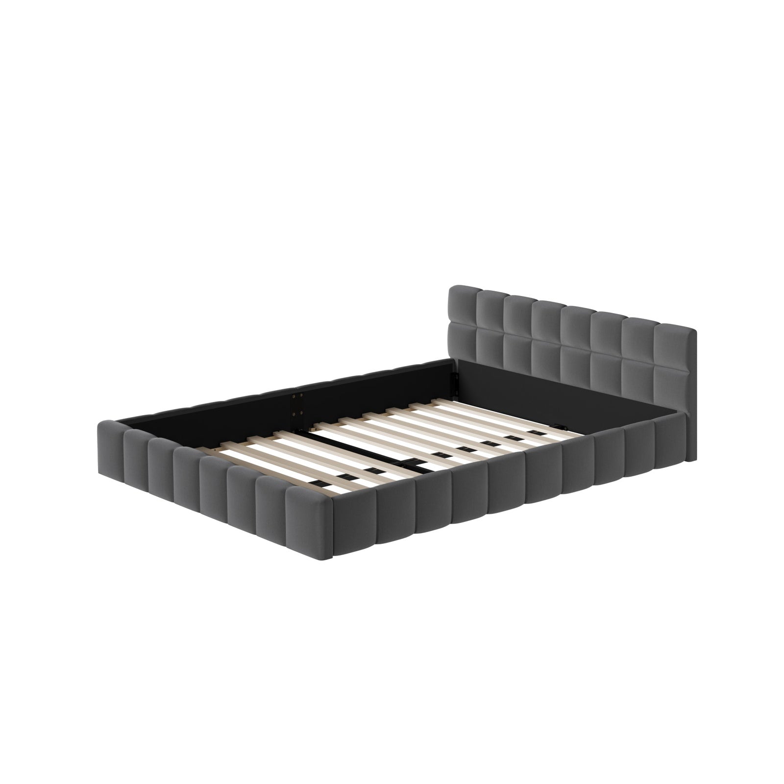 Oikiture Bed Frame Queen Size Tufted Headboard Grey Velvet - Sunyee