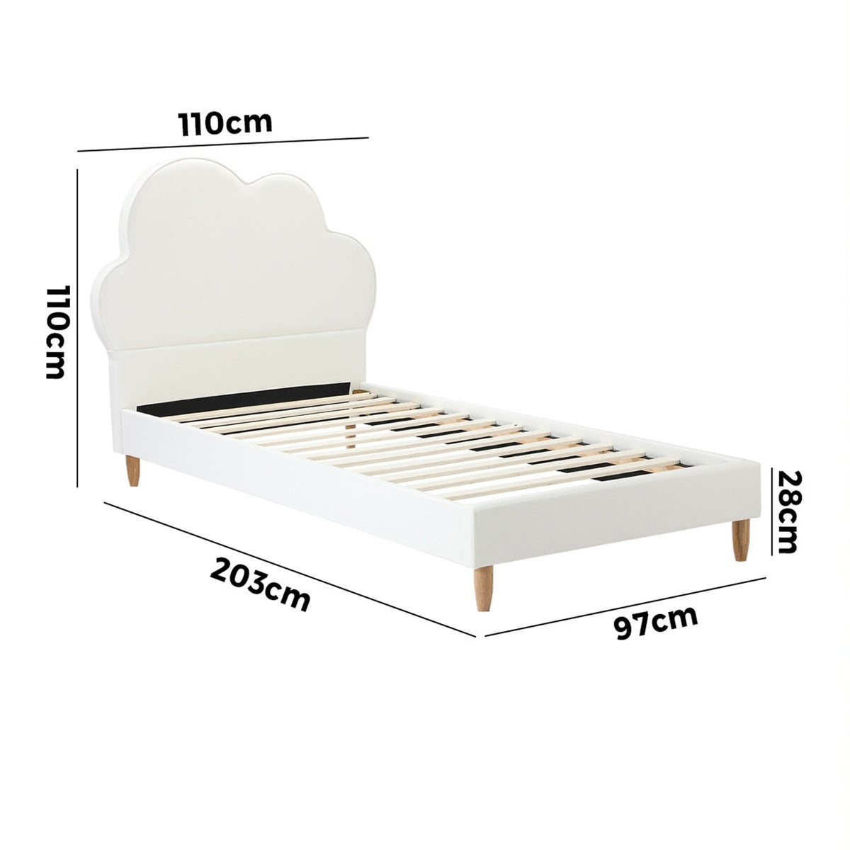 Oikiture Bed Frame 2X Single Size Cloud Kids Bed Frame White Leather