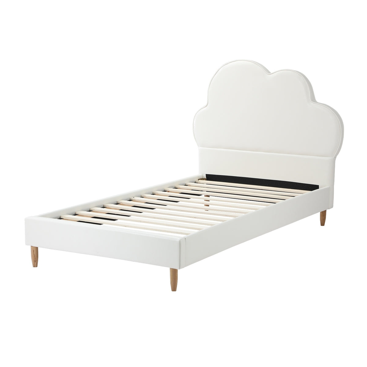 Oikiture Bed Frame 2X Single Size Cloud Kids Bed Frame White Leather