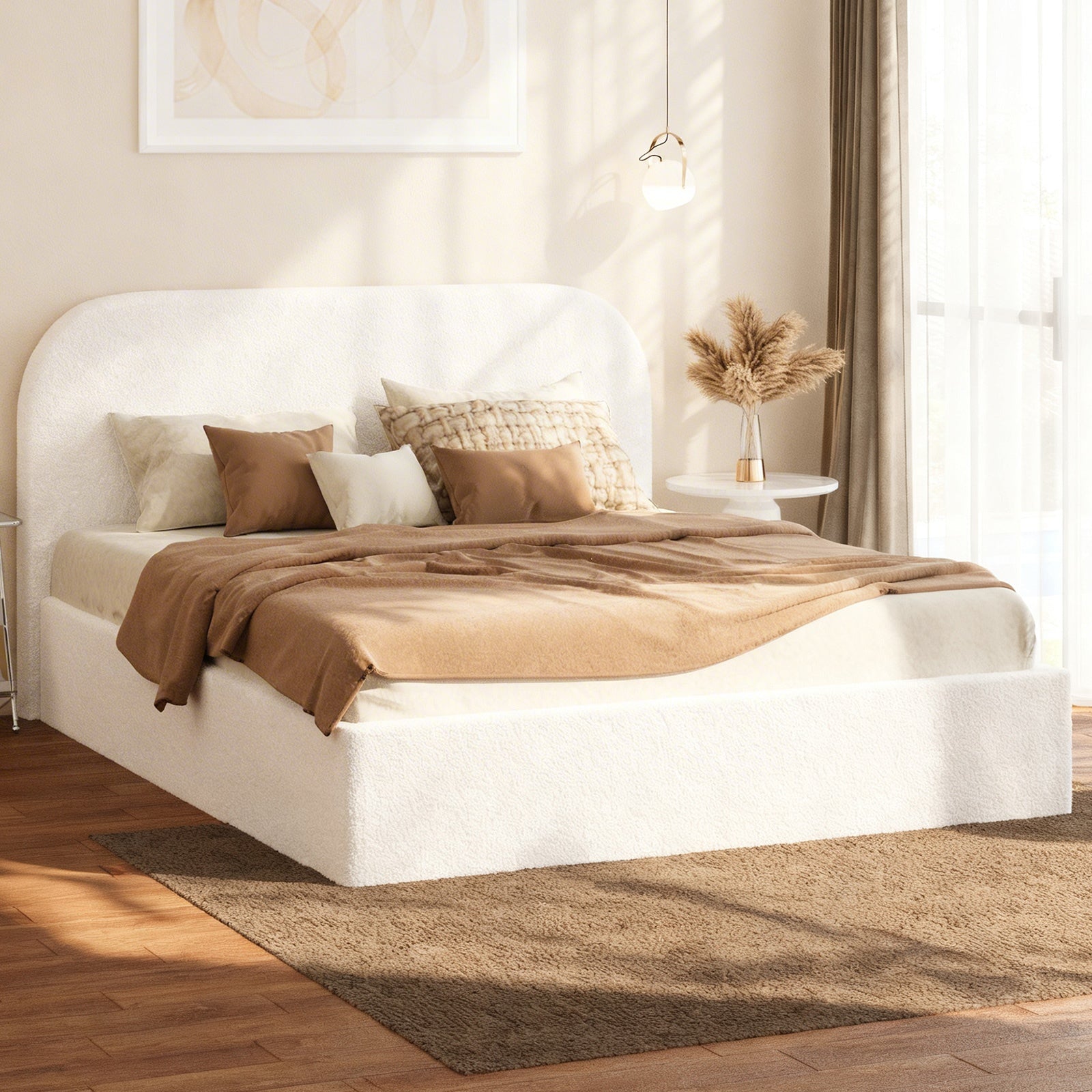 Oikiture Bed Frame Queen Double King Single Gas Lift Base with Storage Boucle