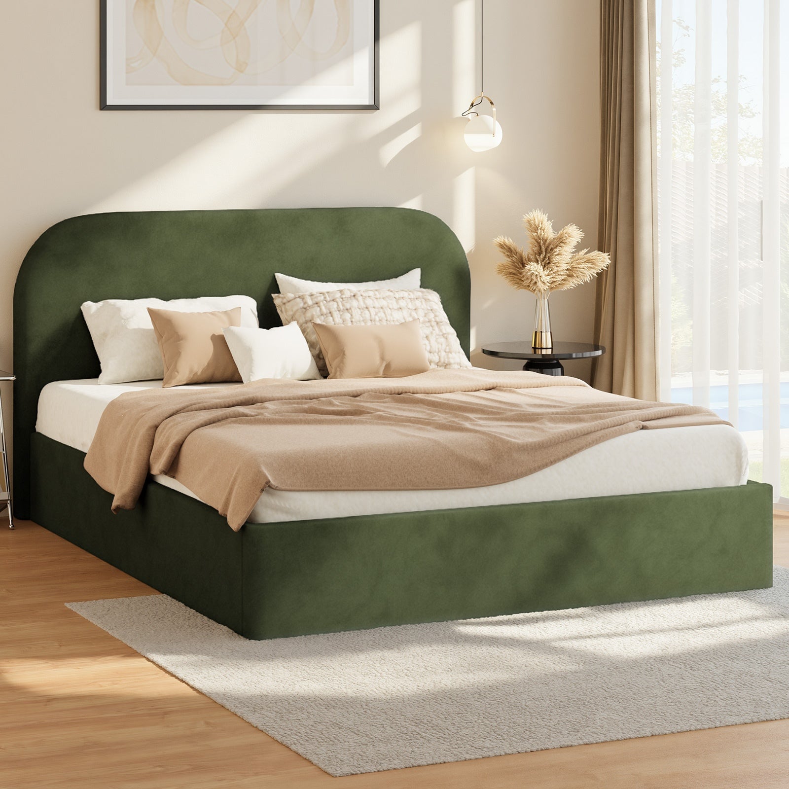 Oikiture Bed Frame Queen Double King Single Gas Lift Base with Storage Velvet