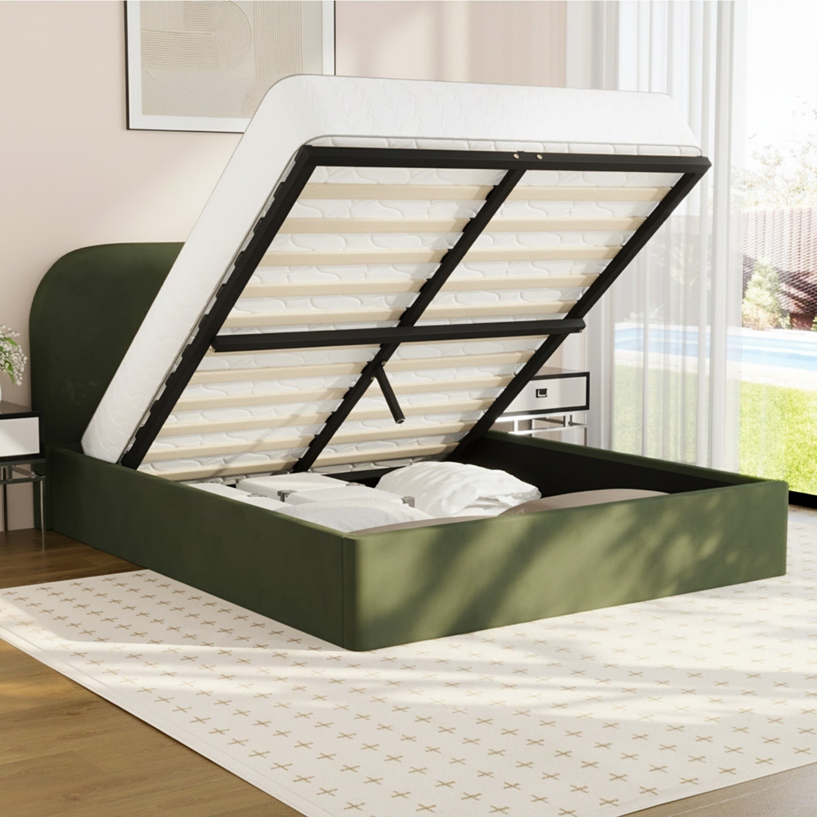 Oikiture Bed Frame Queen Double King Single Gas Lift Base with Storage Velvet