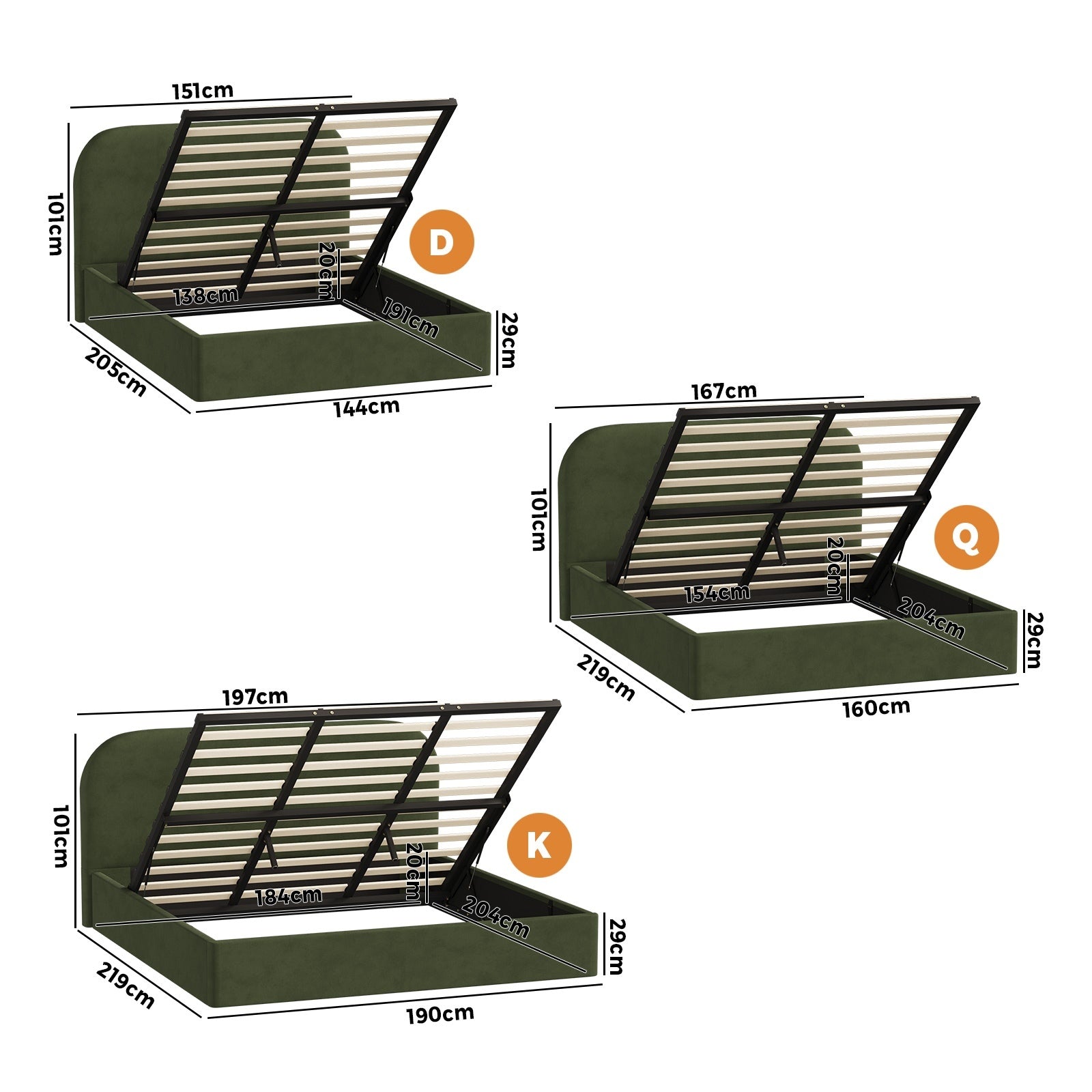 Oikiture Bed Frame Queen Double King Single Gas Lift Base with Storage Velvet