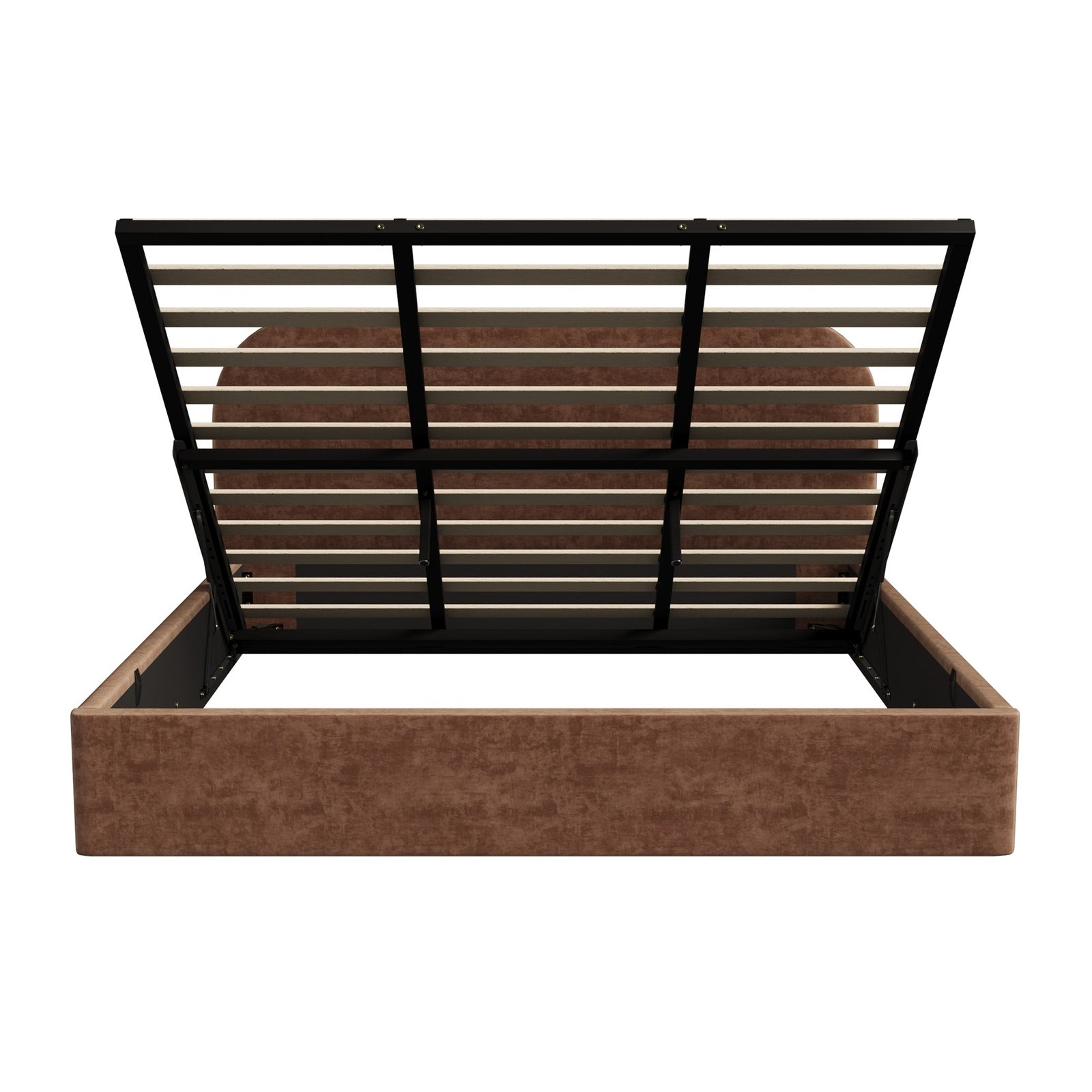 Oikiture Bed Frame King Size Gas Lift Storage Base Rounded Corner Velvet Brown