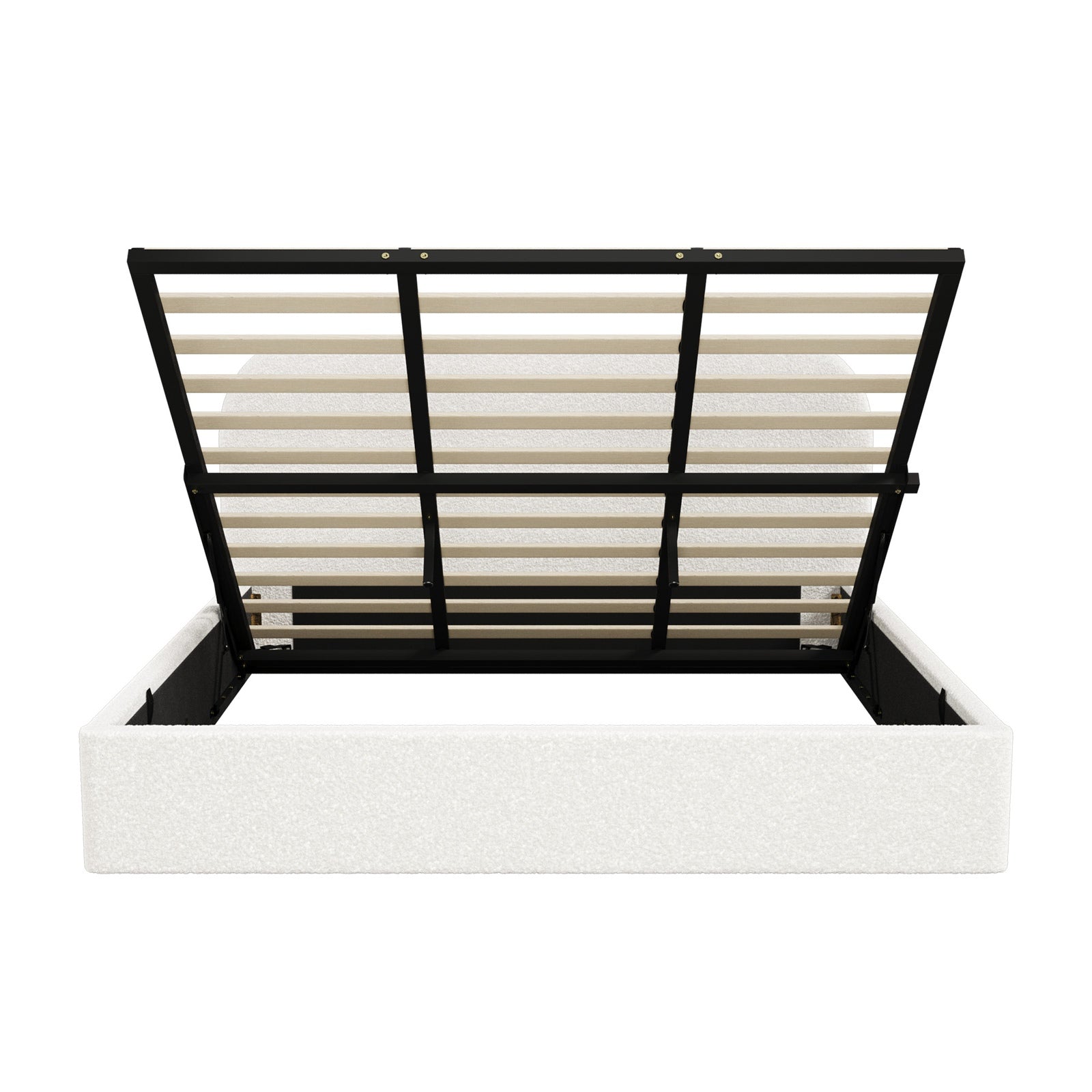 Oikiture Bed Frame King Size Gas Lift Base with Storage Boucle Rounded Corner - Sunyee