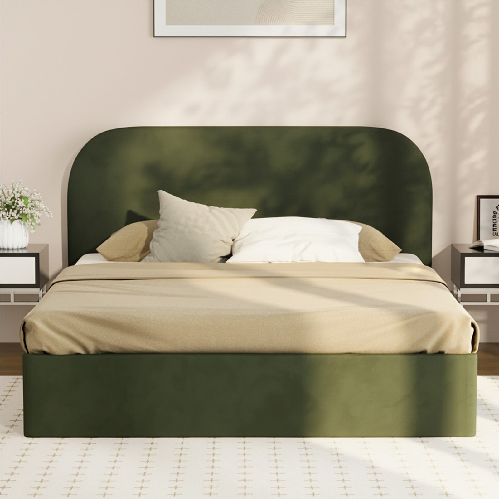 Oikiture Bed Frame Queen Double King Gas Lift Base with Storage Rounded Corner