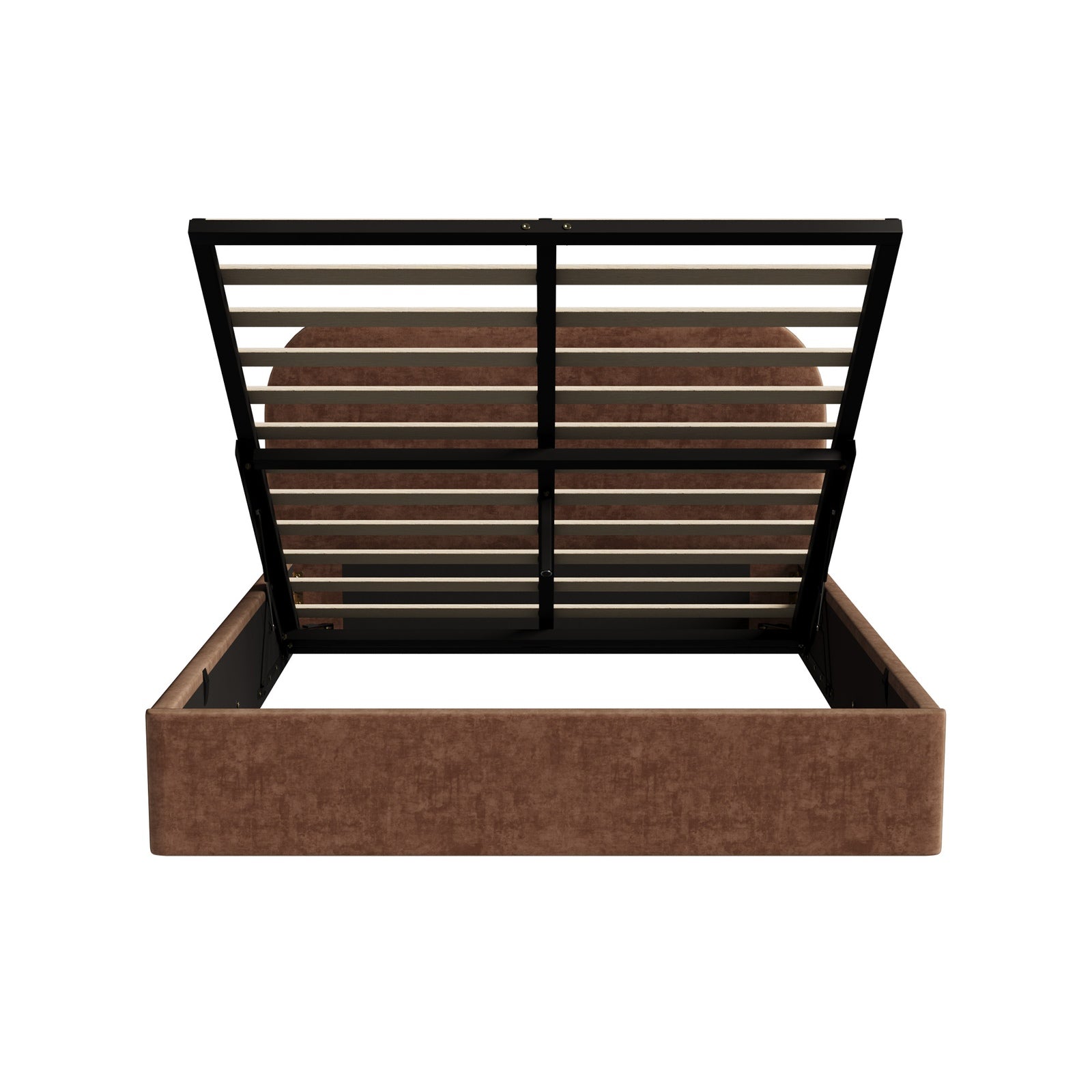 Oikiture Bed Frame Queen Size Gas Lift Storage Base Rounded Corner Velvet Brown
