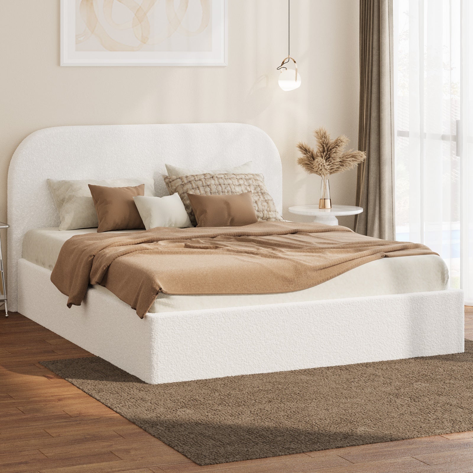 Oikiture Bed Frame Queen Double King Single Gas Lift Base with Storage Boucle