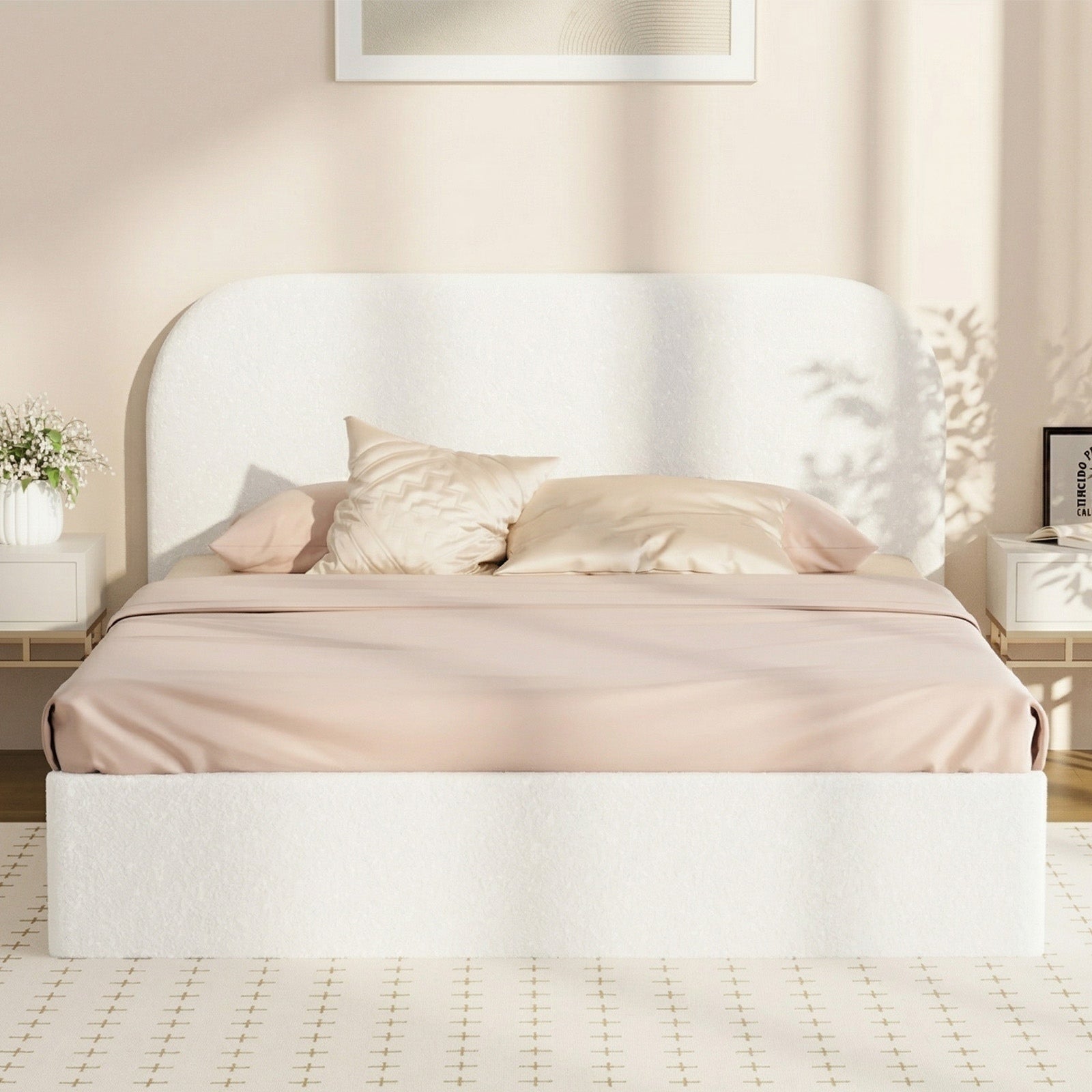 Oikiture Bed Frame Queen Double King Single Gas Lift Base with Storage Boucle