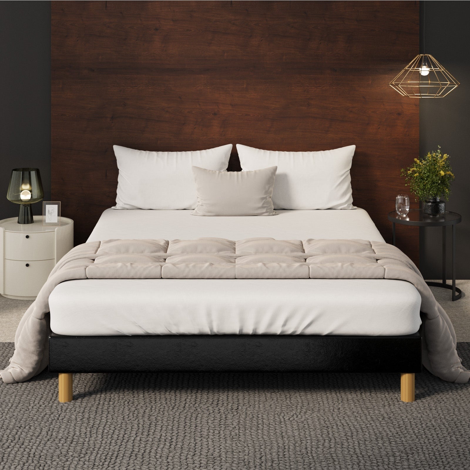 Oikiture Bed Frame Queen Double King Single Full Size Bed Base Black Leather - Sunyee