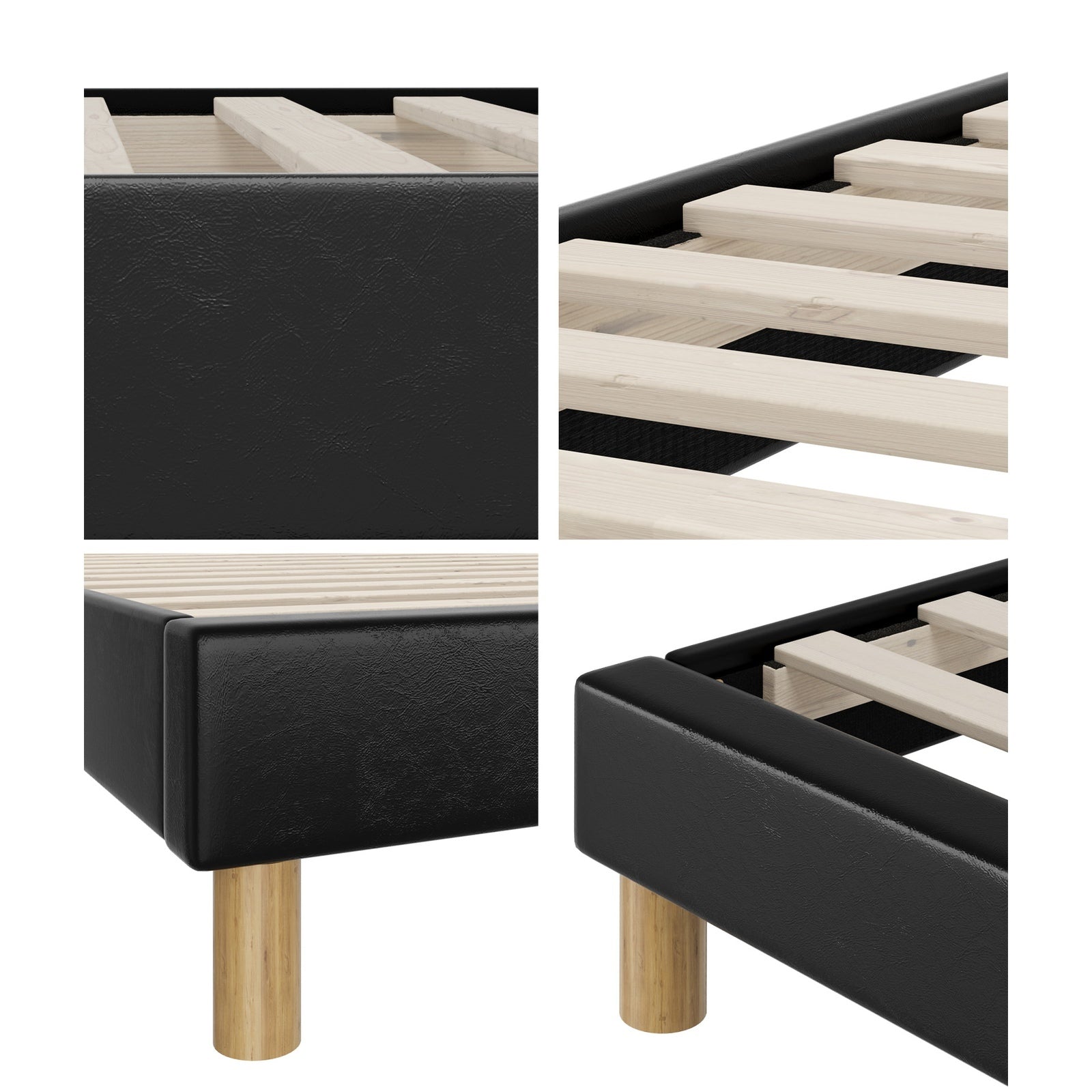 Oikiture Bed Frame Queen Double King Single Full Size Bed Base Black Leather - Sunyee