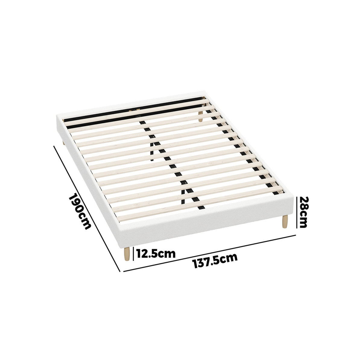 Oikiture Bed Frame Double Size Bed Base White Boucle - Sunyee