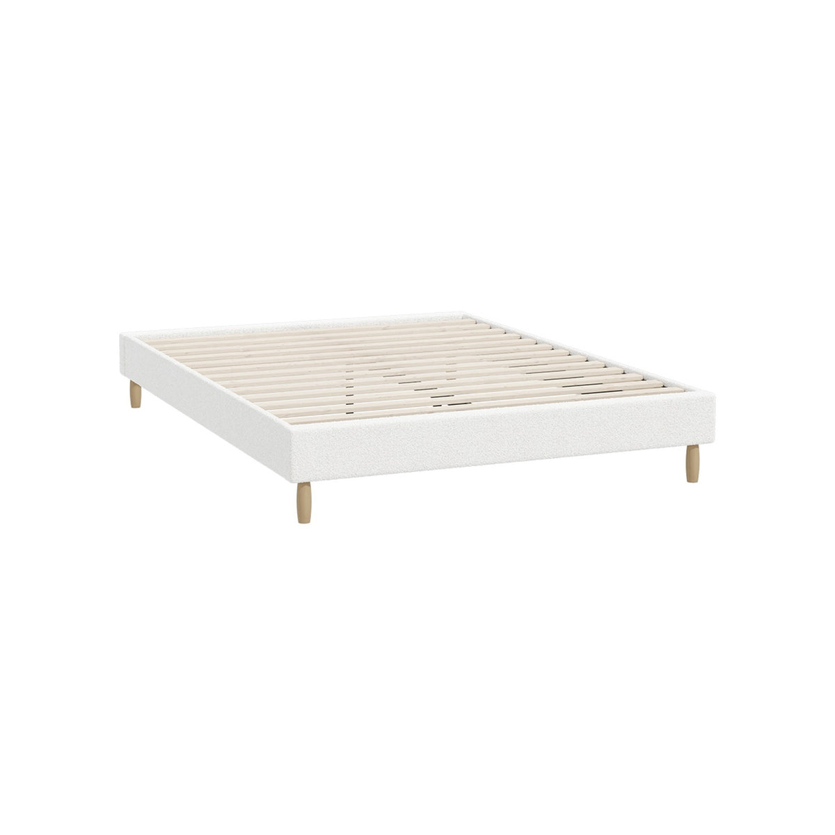Oikiture Bed Frame Double Size Bed Base White Boucle - Sunyee