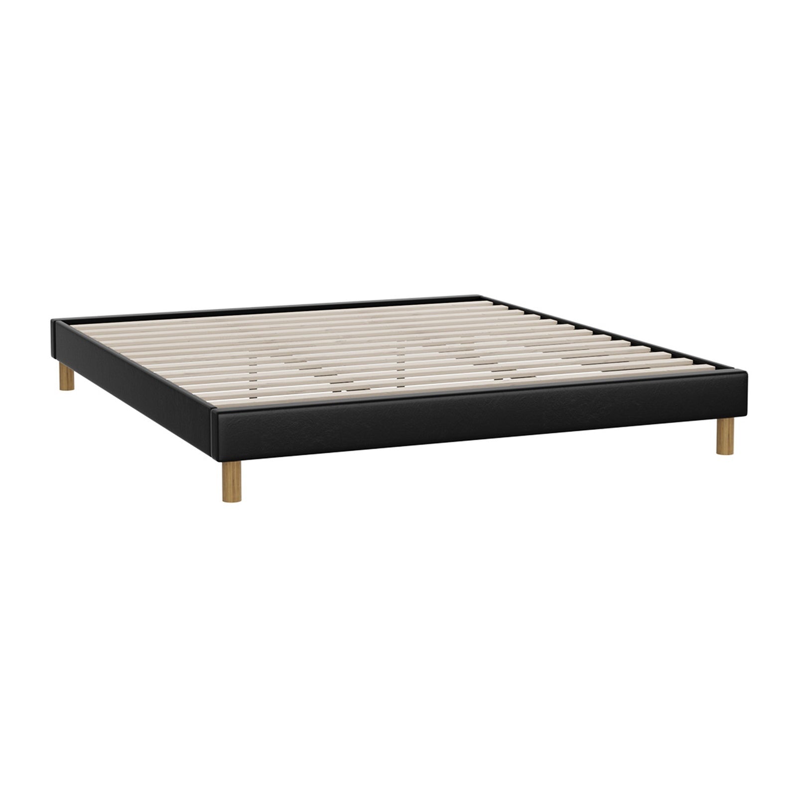 Oikiture Bed Frame Queen Double King Single Full Size Bed Base Black Leather - Sunyee
