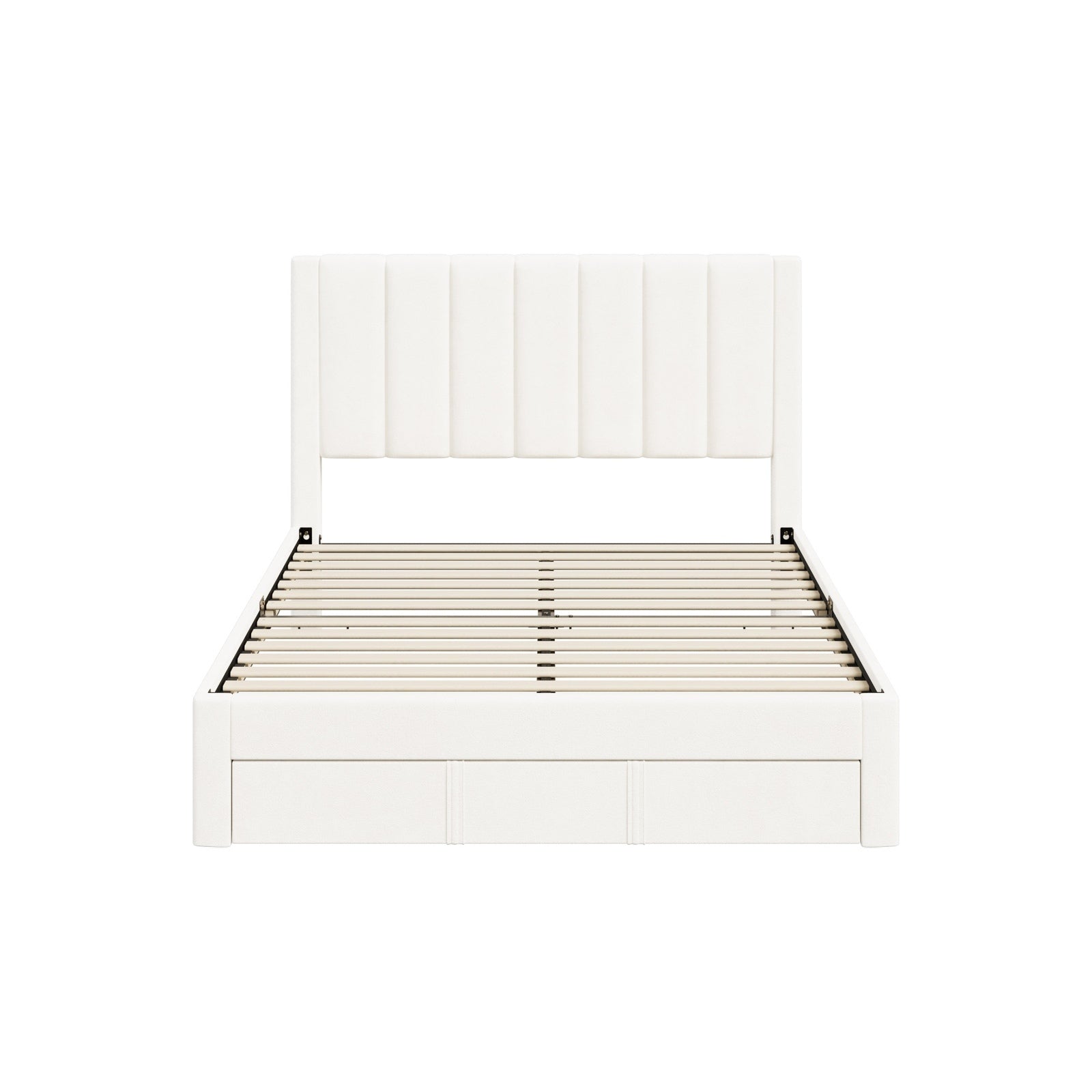 Oikiture Bed Frame Double Size Headboard Platform Base with Drawer Beige