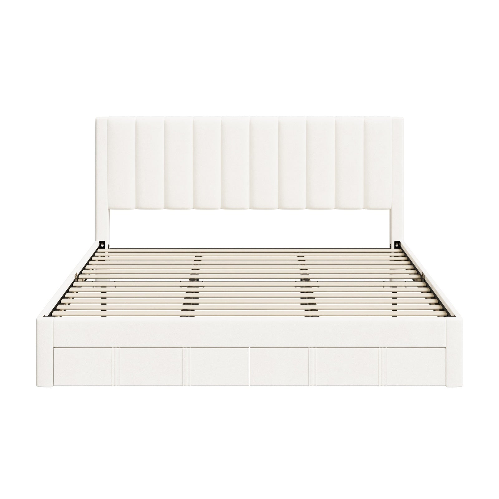 Oikiture Bed Frame King Size Headboard Platform Base with Drawer Beige