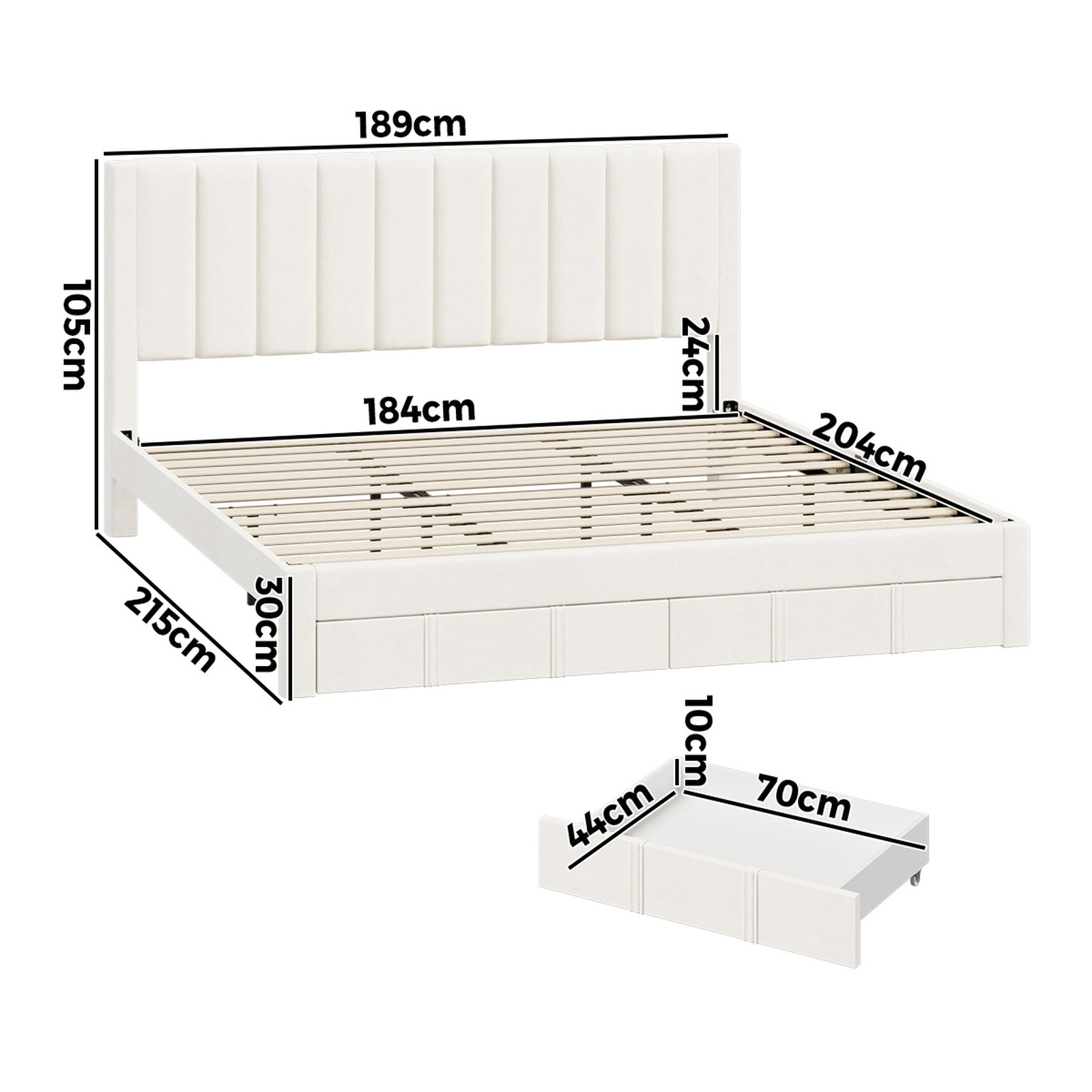 Oikiture Bed Frame King Size Headboard Platform Base with Drawer Beige