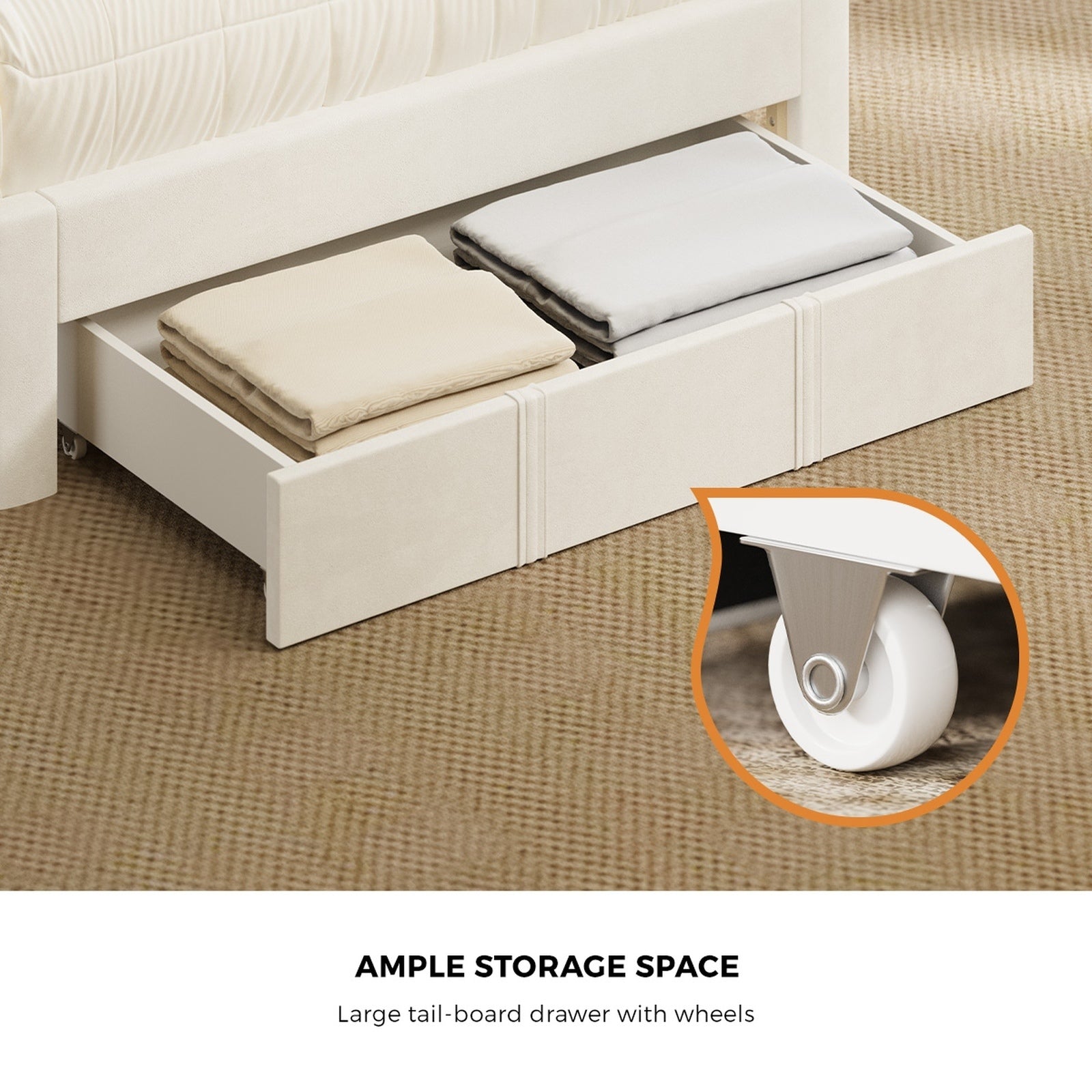 Oikiture Bed Frame King Single Size Headboard Platform Base with Drawer Beige